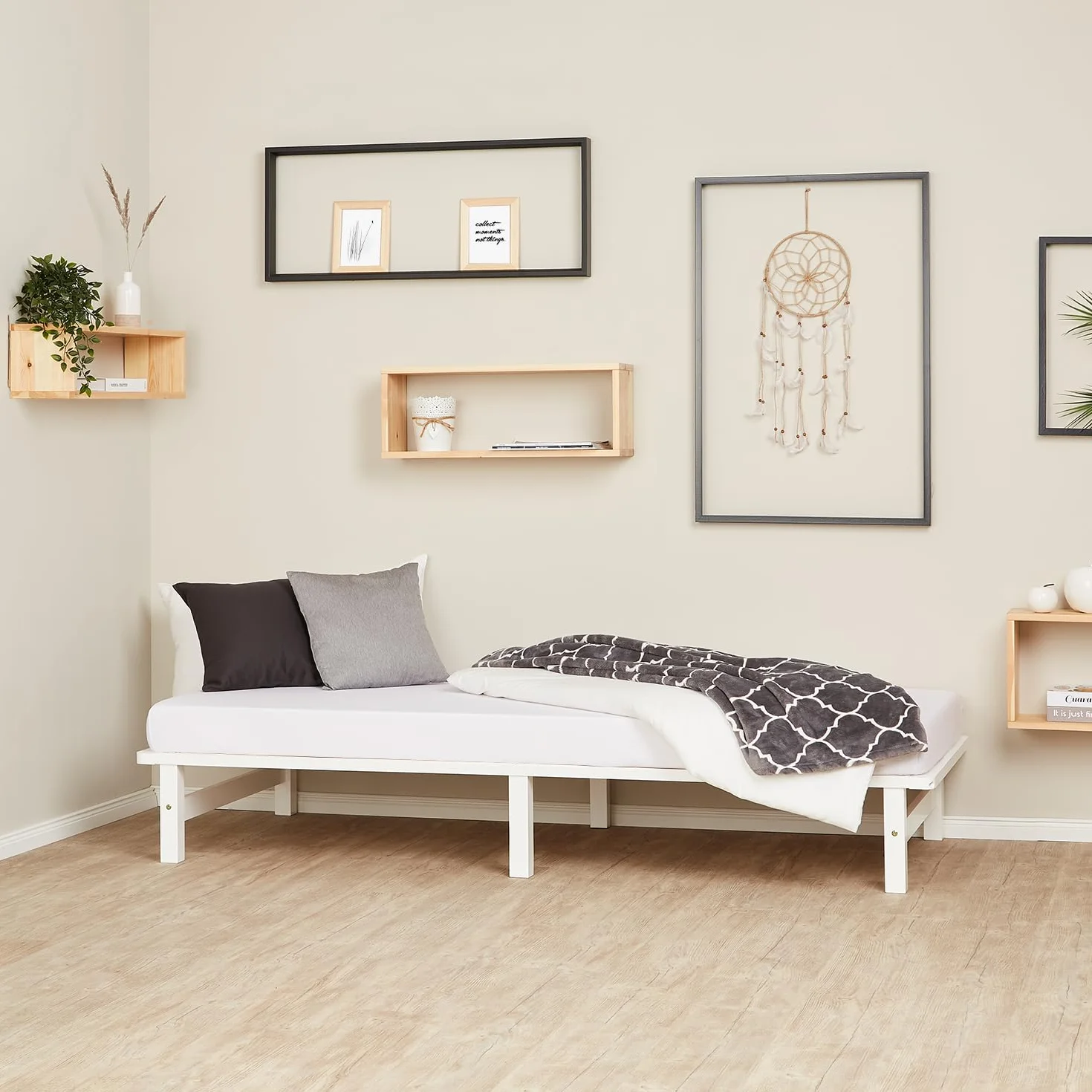 Homestyle4u Łóżko drewniane, 90 x 200 cm, białe łóżko z palet, rama łóżka ze stelażem, drewno sosnowe, łóżko dzienne, łóżko futonowe, łóżko dla gości