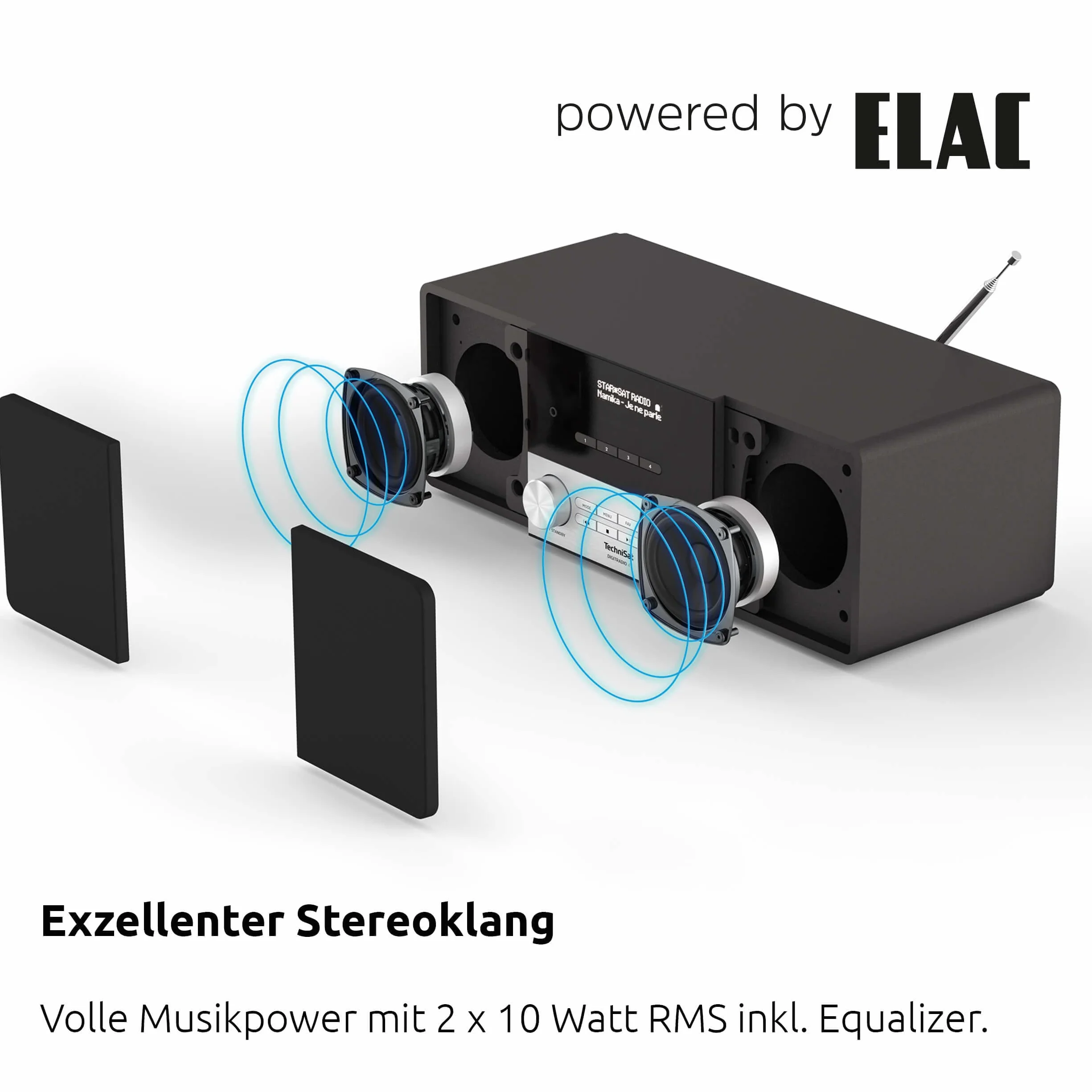 TechniSat DIGITRADIO 4 - Stereofoniczne radio DAB (DAB+, FM, Bluetooth audio streaming (odbiór), gniazdo słuchawkowe, wejście AUX, radiobudzik, wyświetlacz OLED, 20 W RMS, głośnik Elac) biały