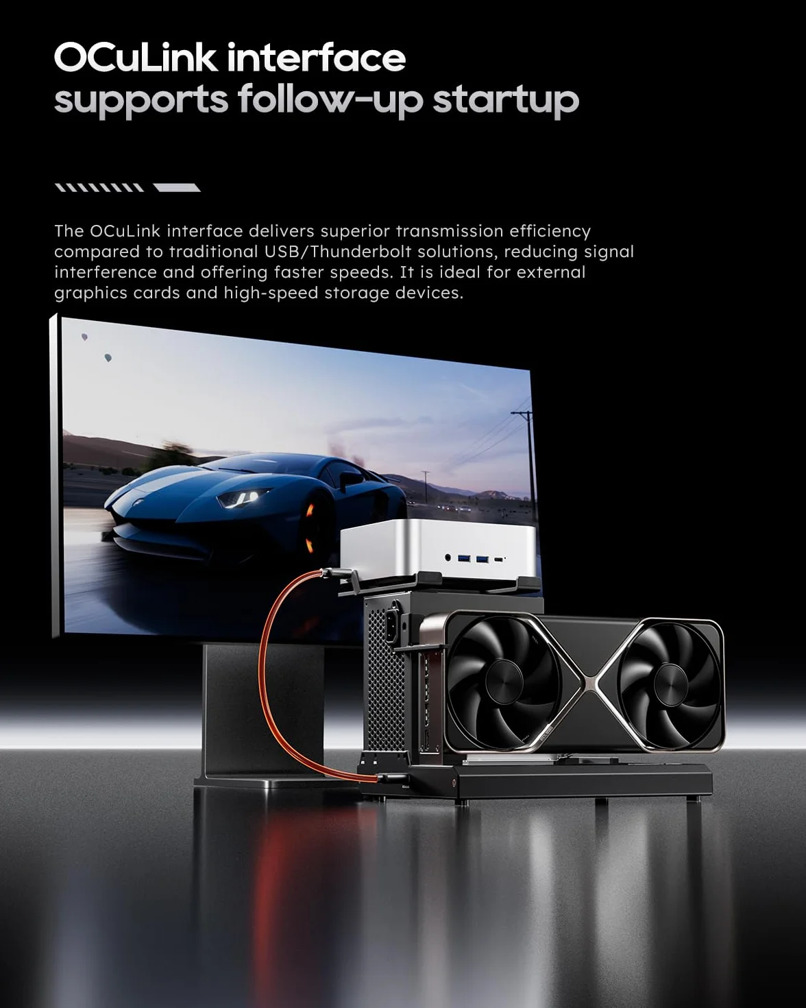 AOOSTAR EG01 eGPU Stacja dokująca z OCuLink, Stacja dokująca do zewnętrznych karta graficznych GPU, PCIex16(PCIe4.0x4), 150W DC, obsługuje zasilacze ATX/SFX, do mini pc/laptopów/kart graficznych