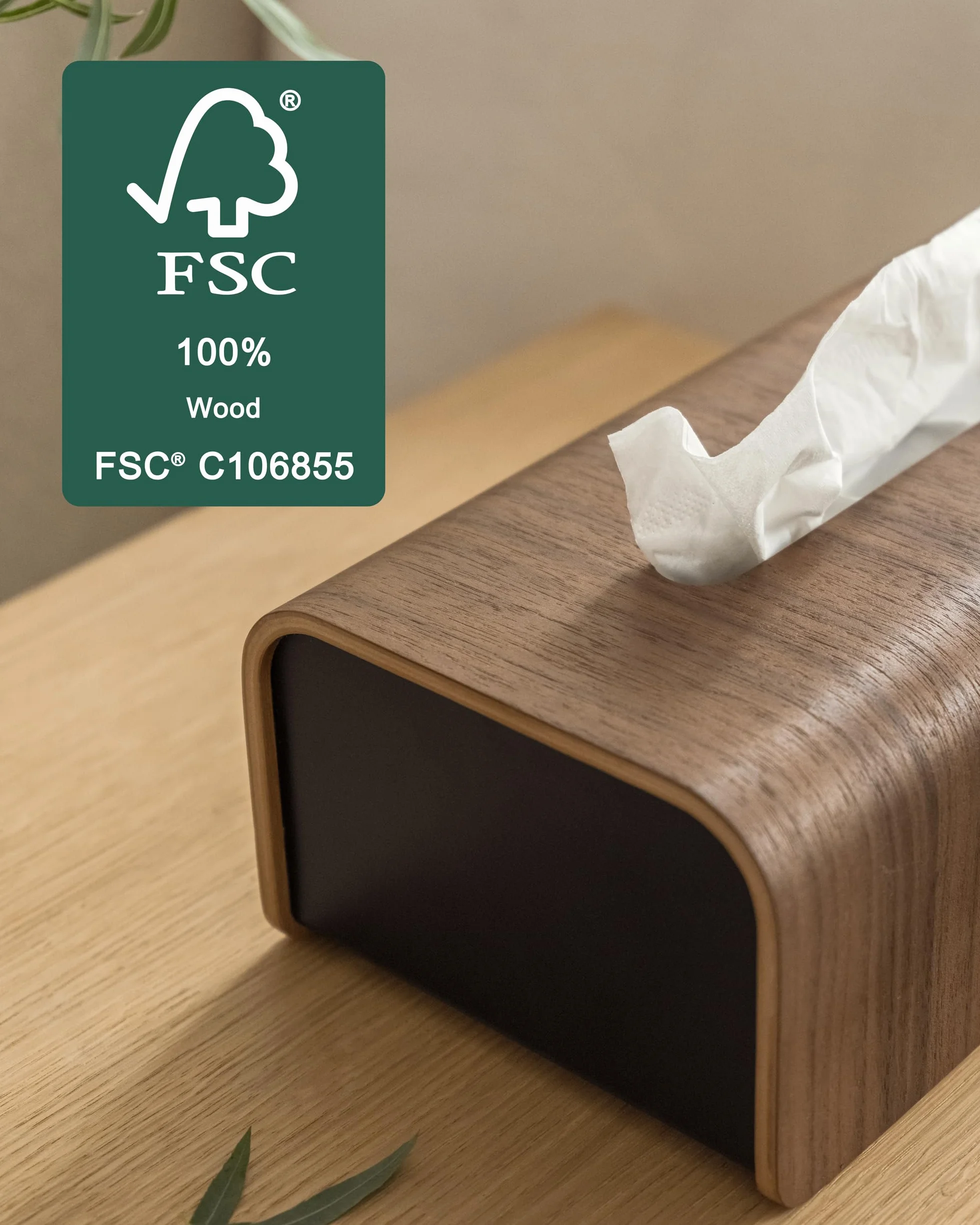 Kazai Pudełko na chusteczki Toke Fornir z drewna dębowego FSC Ekologiczne Orzech czarny