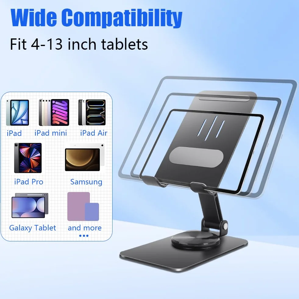 HOTUT Stojak na tablet, składany uchwyt na tablet na biurko, regulowany 360° składany stojak na tablet, obrotowy przenośny stojak na monitor, kompatybilny z telefonem, tabletami, PS, Switch