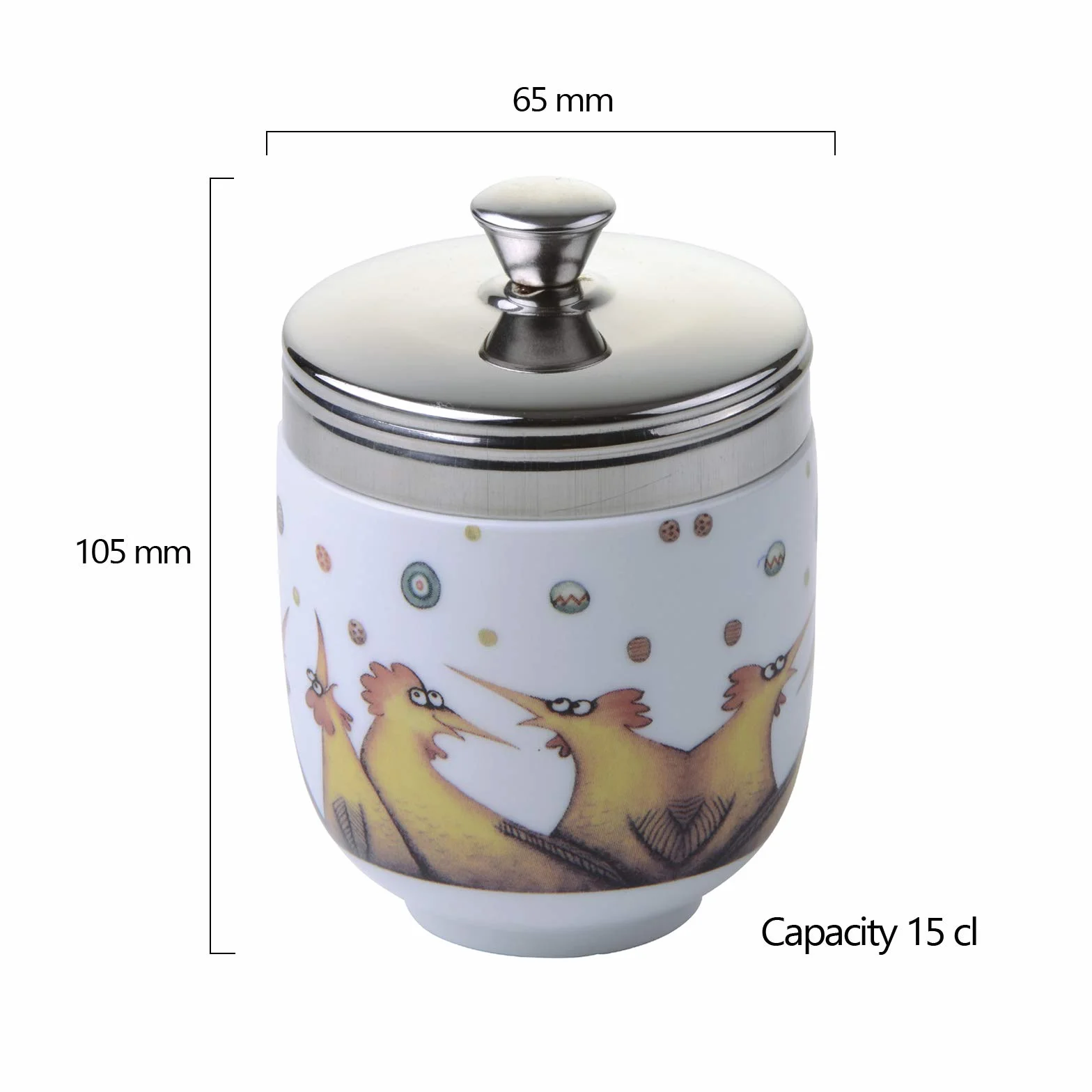 BIA International – porcelanowy zestaw 2 wielokolorowych porcelanowych kłusowników do jajek z deszczowymi jajkami autorstwa artystki Clare Mackie, kuchenny kocioł na jajka i kuchenka wielofunkcyjna