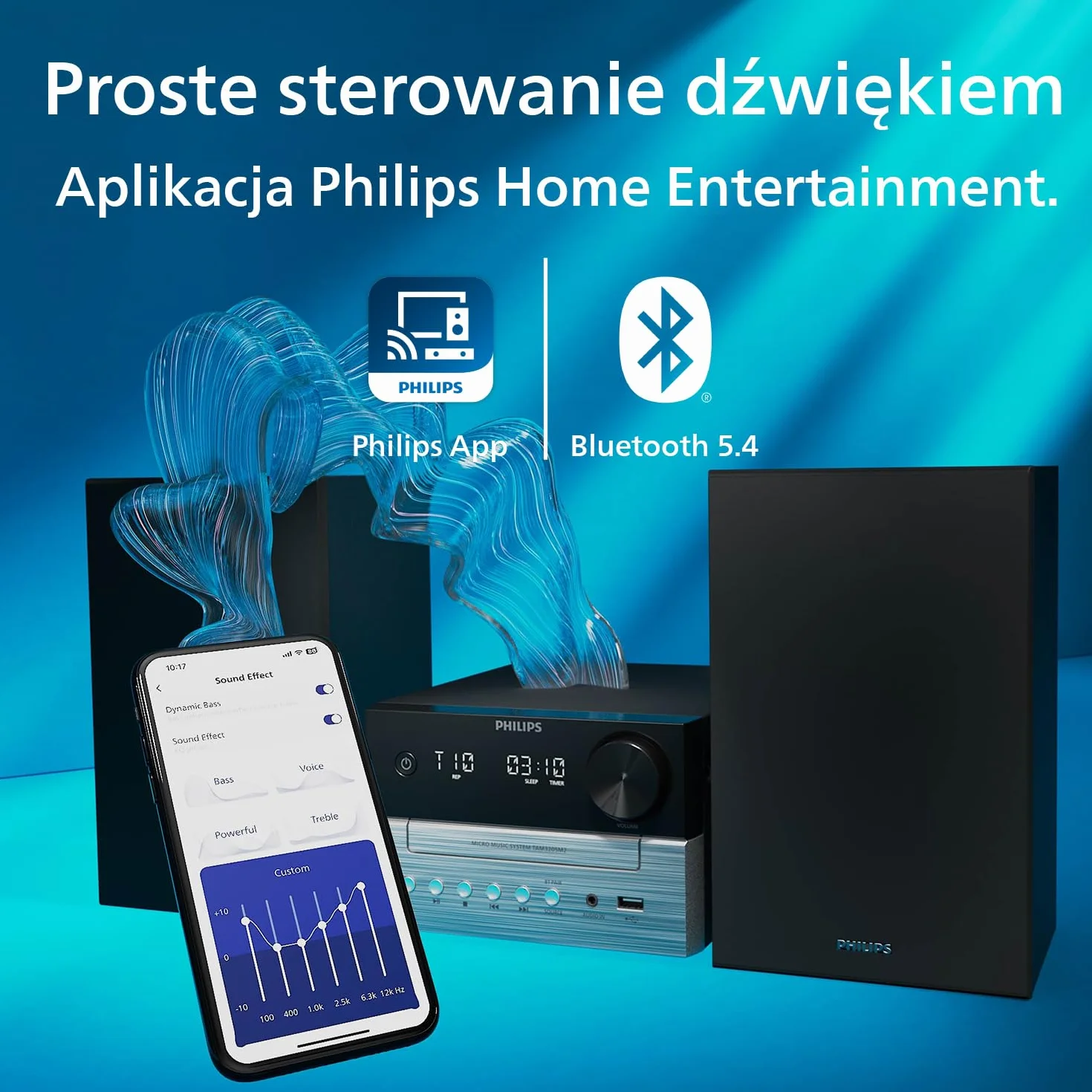 Philips Audio Mikrowieża hifi TAM3205M2, funkcja Bluetooth, odtwarzacz CD, USB, funkcja Auracast Radio FM, produkt w 85% wykonany z tworzywa sztucznego pochodzącego z recyklingu