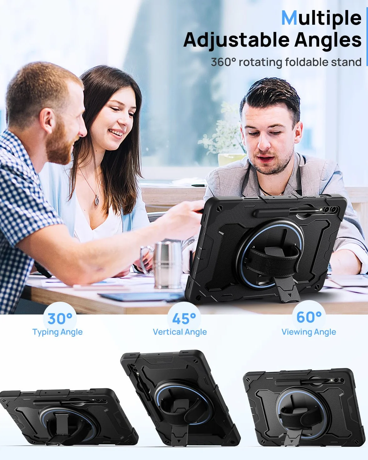 Gerutek Etui do Samsung Galaxy Tab S10 Plus/S9 FE Plus 12,4 Cala, Wytrzymałe, Odporne na Wstrząsy Etui z Obrotowym Podparciem 360 i Paskiem na Ramię do Tab S9+/FE+, Czarne
