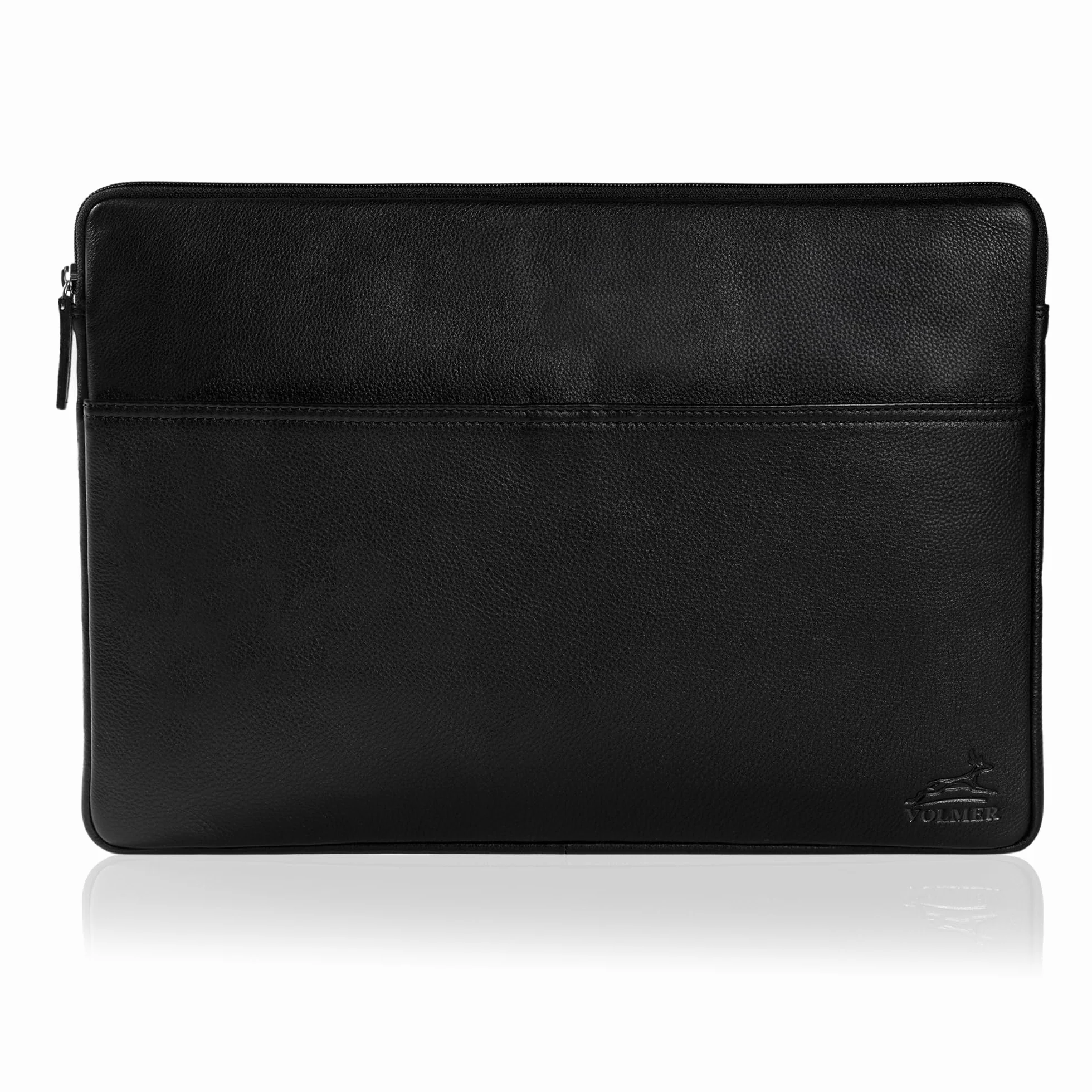 Fa.Volmer ® Etui na laptopa 13,3/15,6 cala ze szlachetnej skóry – brązowe/czarne – z metalowym zamkiem błyskawicznym – wyściełane – do MacBook, Microsoft Surface i wielu innych