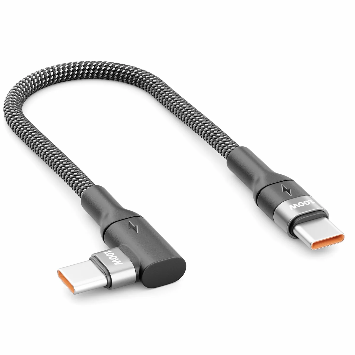 deleyCON 0,15m 100W Kabel USB‑C Krótkie Pod Kątem 90° - C na C - Przewód Kątowy do iPhone 17, 16, 15, Pro, Max, Air, Galaxy A16, A56, S25, S24, S23, Pixel, iPad Pro, MacBook, AirPods, Tablet, PS5