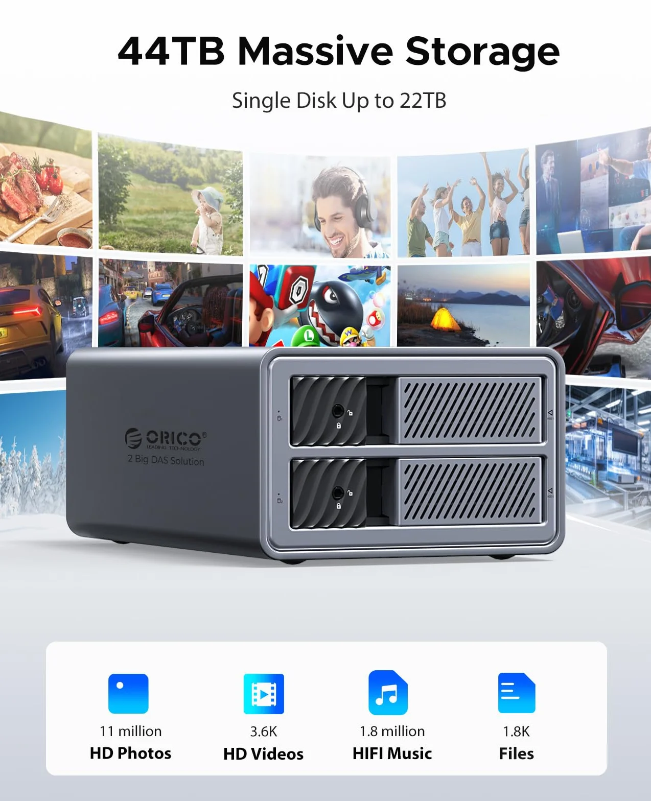 ORICO Aluminiowa obudowa dysków twardych RAID na 2 dyski twarde, stacja dokująca USB 3.0 HDD do 3,5 cala HDD do 2 x 22 TB, obsługuje RAID 0/1 (9828RU3)