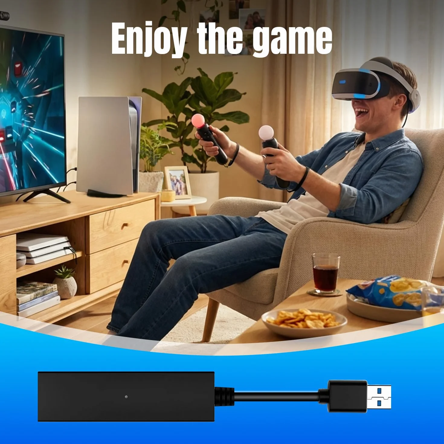 PS5/PS5 SLIM VR Adapter kamery do PSVR, PS4 PS VR Kabel do konwersji kompatybilny z konsolą PS5, PS4 USB 3.0 Kamera do PS5 Konsola VR Akcesoria do gier