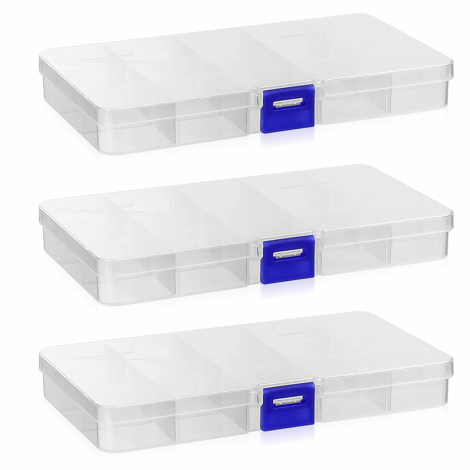 Organizer do przechowywania z regulowanymi przegródkami, 15 przegródek, plastikowe pudełko, zestaw 3 sztuk