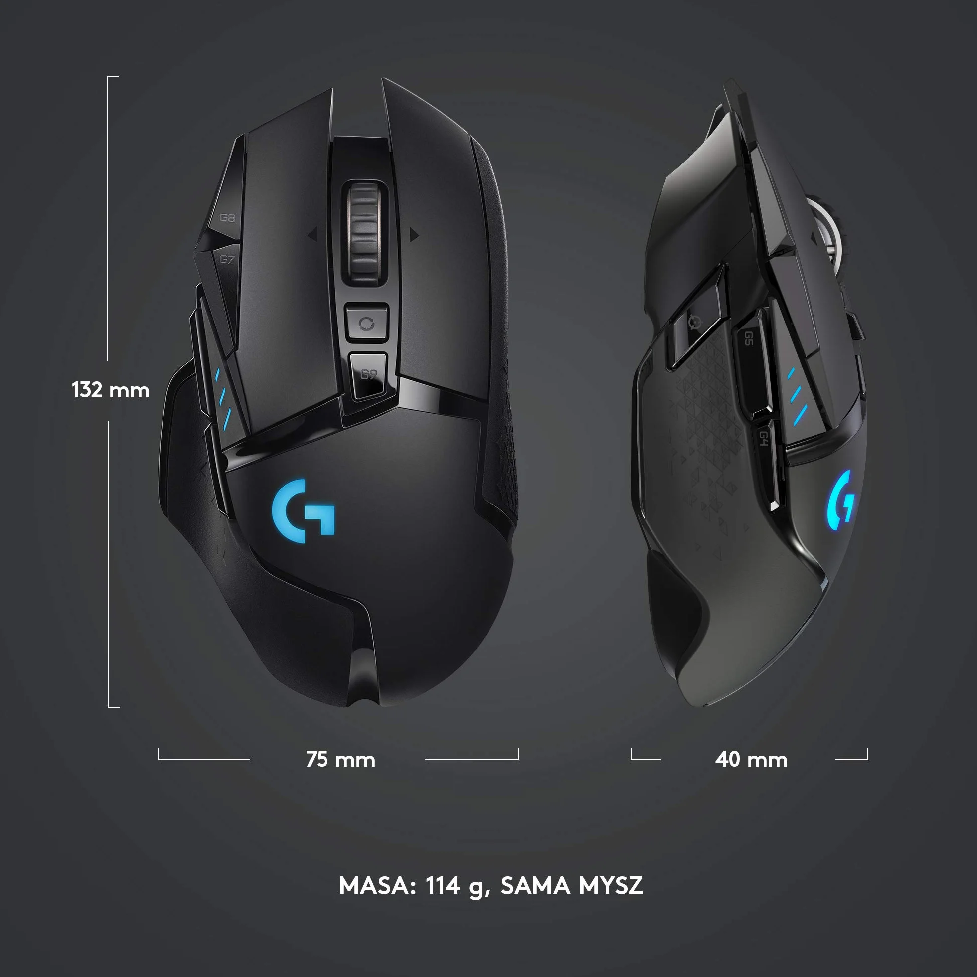 Logitech G G502 LIGHTSPEED Bezprzewodowa mysz gamingowa, HERO 25K, 25600 DPI, 11 przycisków, czarna