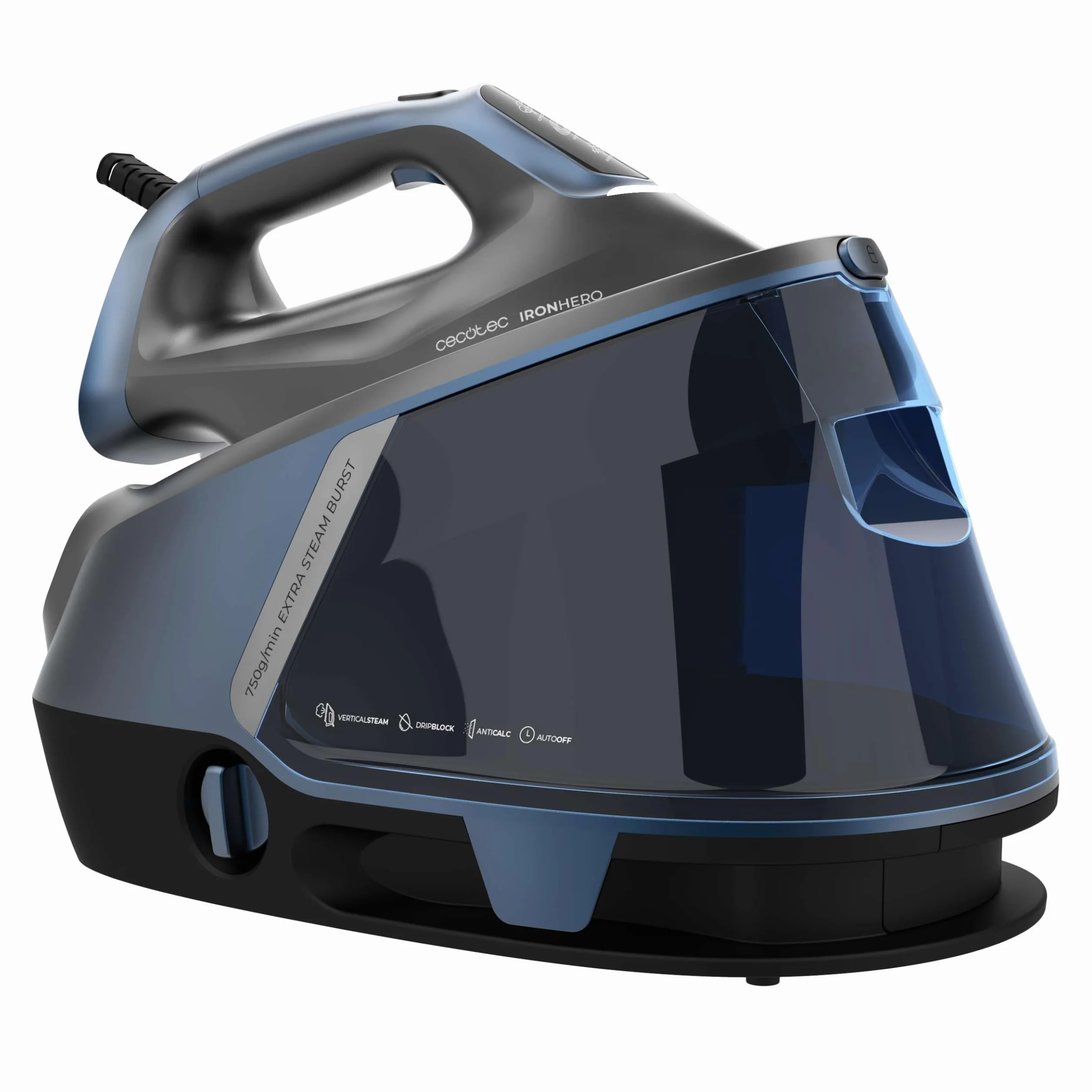 Cecotec Pionowe centrum prasujące IronHero H-3000 Station Geyser. 3000 W, płyta ceramiczna Turbo Slide, 600 g/min w parze, automatyczne wyłączanie, ekran dotykowy, technologia antykalowa i cykl