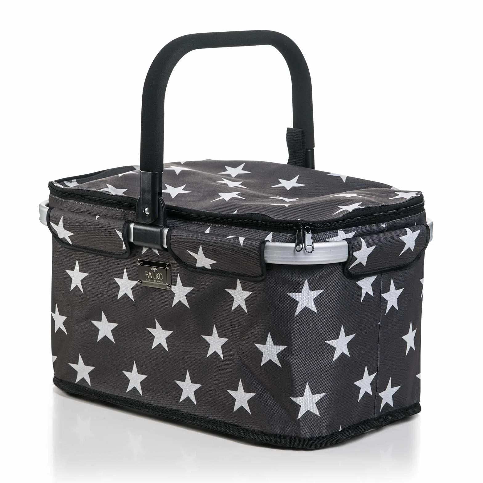 Genius Falko Premium kosz na zakupy niebieski 22 l składany z pokrywką aluminiowym uchwytem