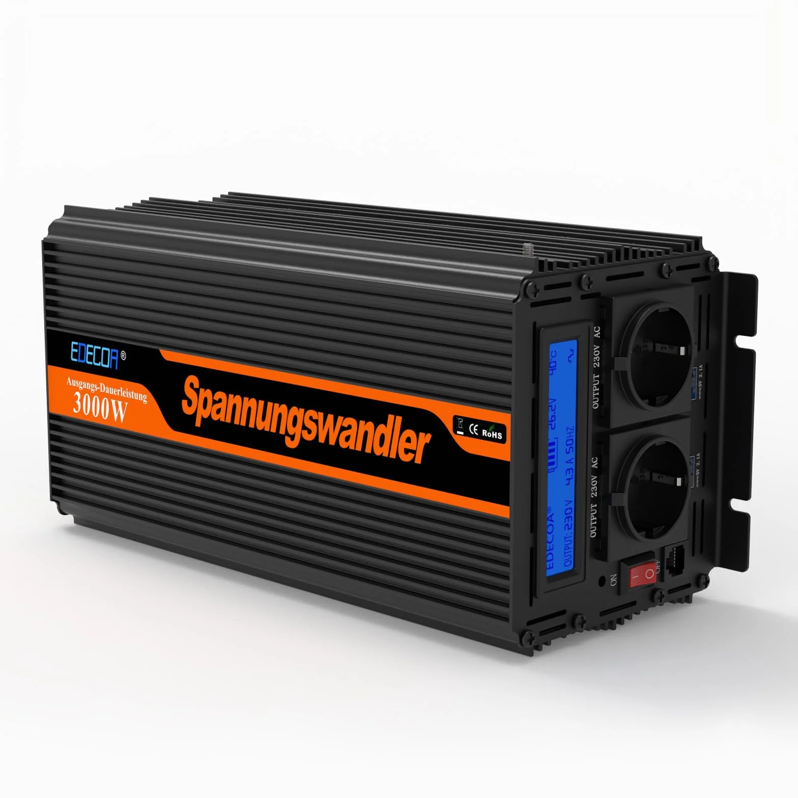 EDECOA 3000W/6000W, Zmodyfikowany Falownik Sinusoidalny 24V/230V, Moc Znamionowa 3000 Watów 24V DC do 230V AC Inwerter Solarny z Pilotem Zdalnego Sterowania, Dostępne Interfejsy USB i Typu-C