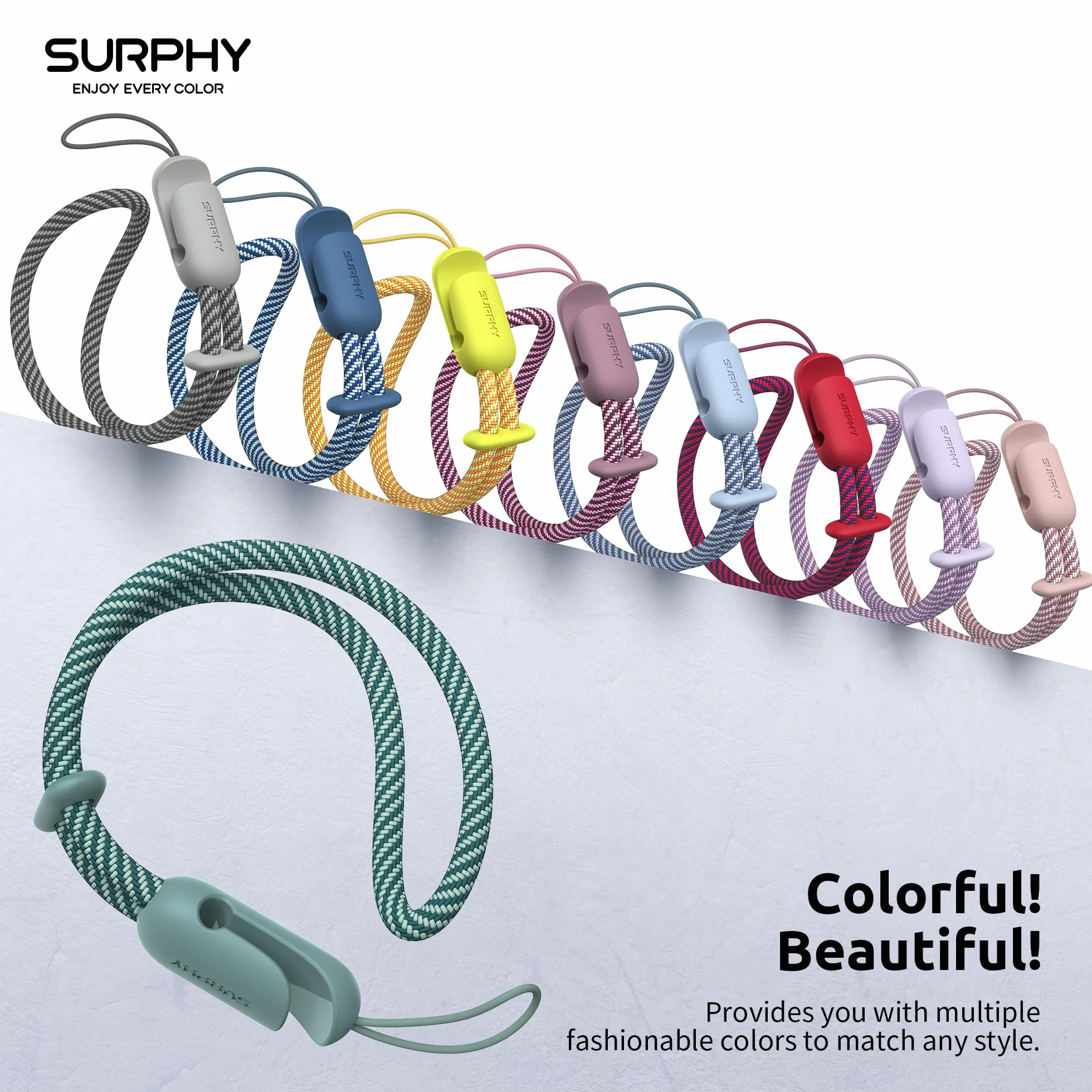 SURPHY 2 szt. regulowany pasek na rękę do telefon komórkowy, uniwersalny łańcuszek na telefon komórkowy, smycz do telefonu komórkowego Airpods, kamary, kluczy, pamięć USB, portfel