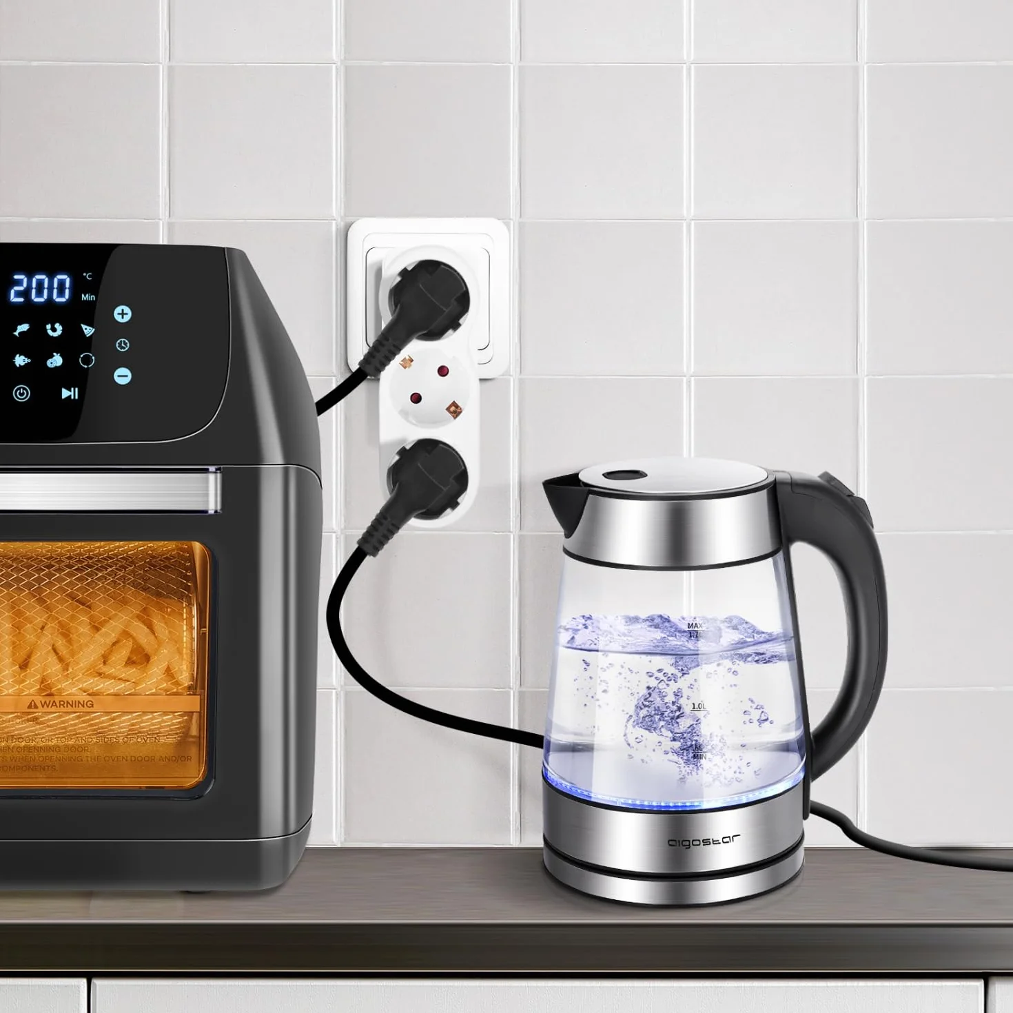 Aigostar - Przedłużacz z 3 Gniazdami Schuko bez Wyłącznika, 3680W Max, Zabezpieczenie dla Dzieci, Biały - Do Domu i w Podróży