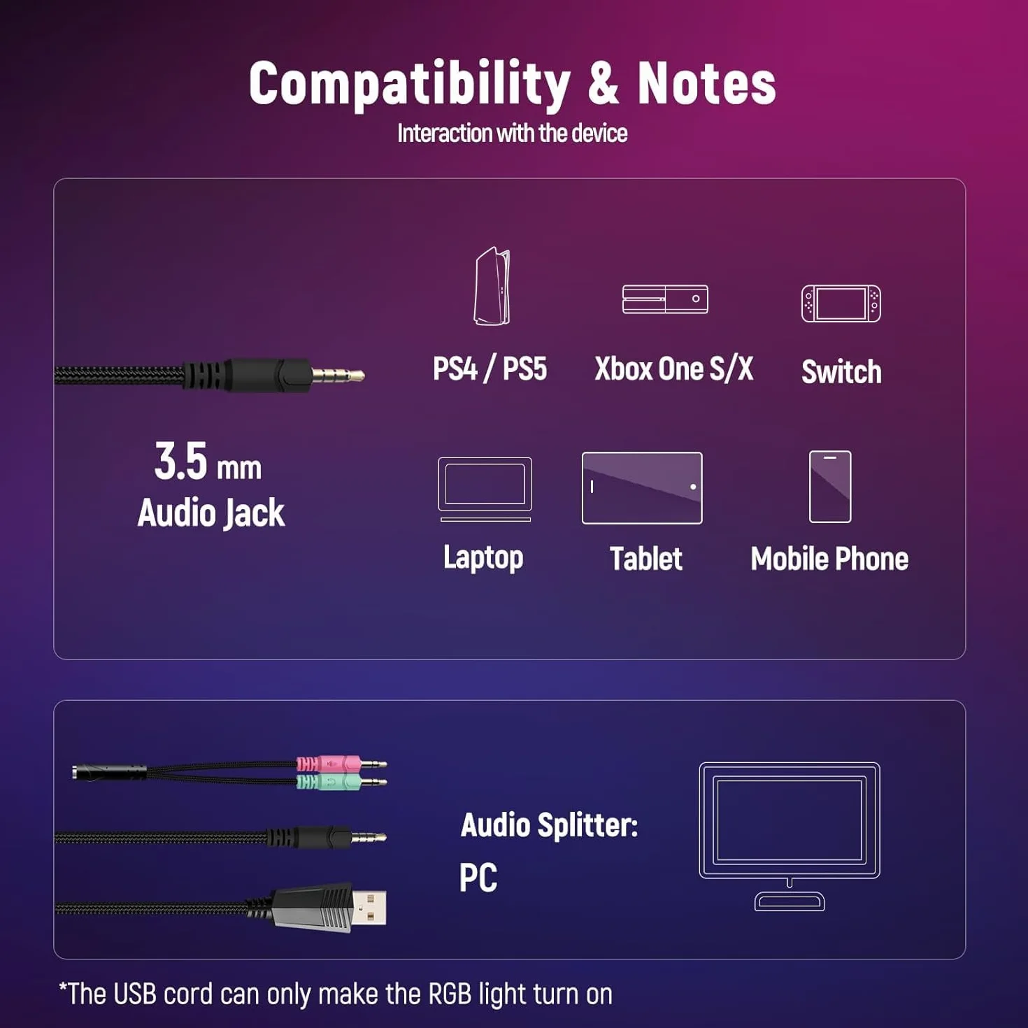 Zestaw słuchawkowy do gier stereo RGB z mikrofonem do PS4 PS5 PC Xbox One