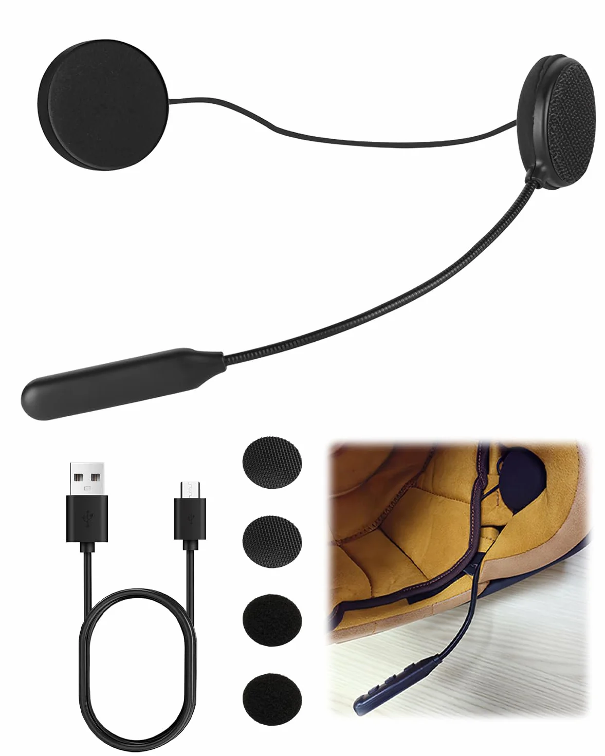 Hemlosk Zestaw Słuchawkowy Bluetooth do Kasku Motocyklowego, 16 Godzin Autonomii, Zestaw Głośnomówiący, Mikrofon do Sterowania Połączeniami, Funkcja Redukcji Szumów, Czarny