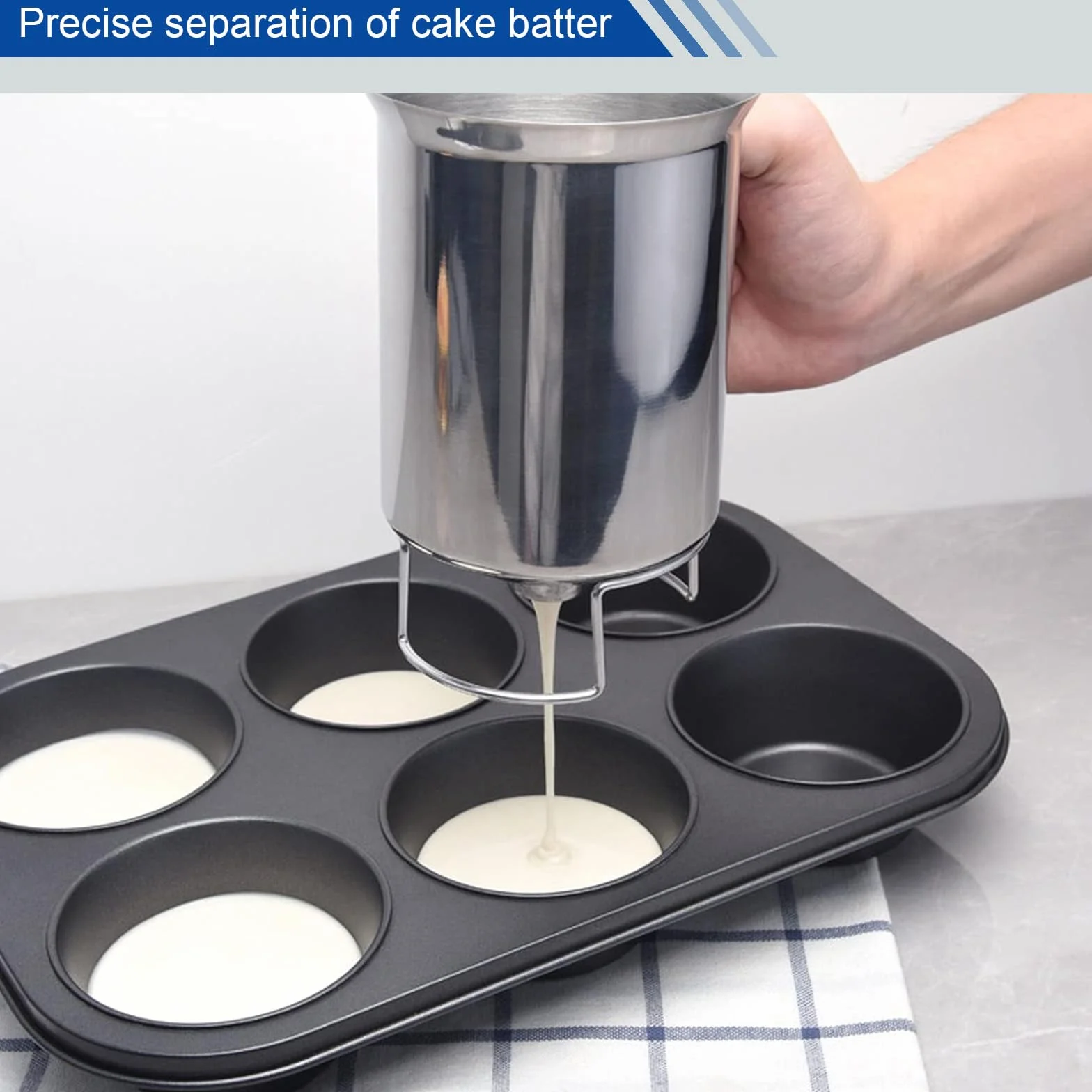 Dozownik do ciasta, 1000 ml, dozownik do ciasta, z uchwytem do wyciskania, do pancake ze stojakiem, do porcjowania ciasta, do naleśników, muffinek, ciasteczek, gofrów