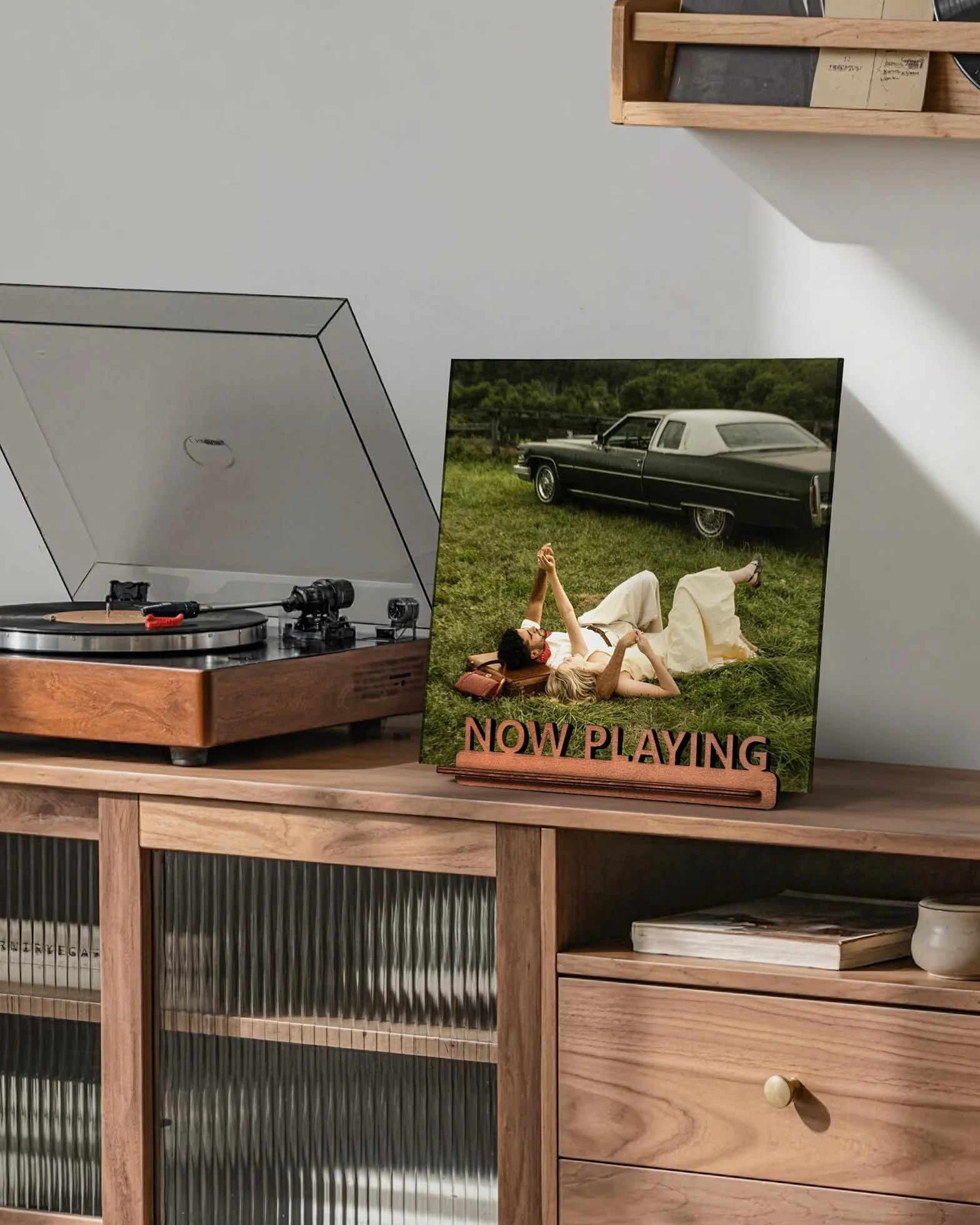 BS-VOG Now Playing stojak na płyty winylowe, spiralna faktura rowków, przechowywanie LP i stojak na albumy, rustykalna dekoracja domu, idealny prezent dla miłośników winyli