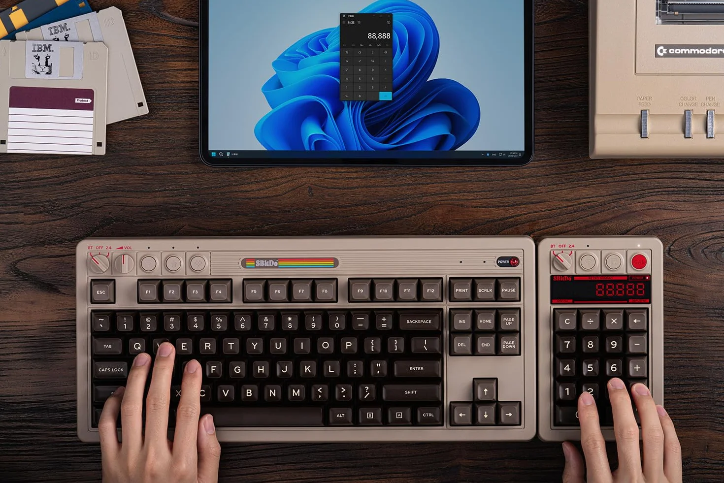 8BitDo Mechaniczna podkładka numeryczna retro 18, Bluetooth, 2,4G, przewodowa klawiatura numeryczna dla Windows i Android, edycja C64