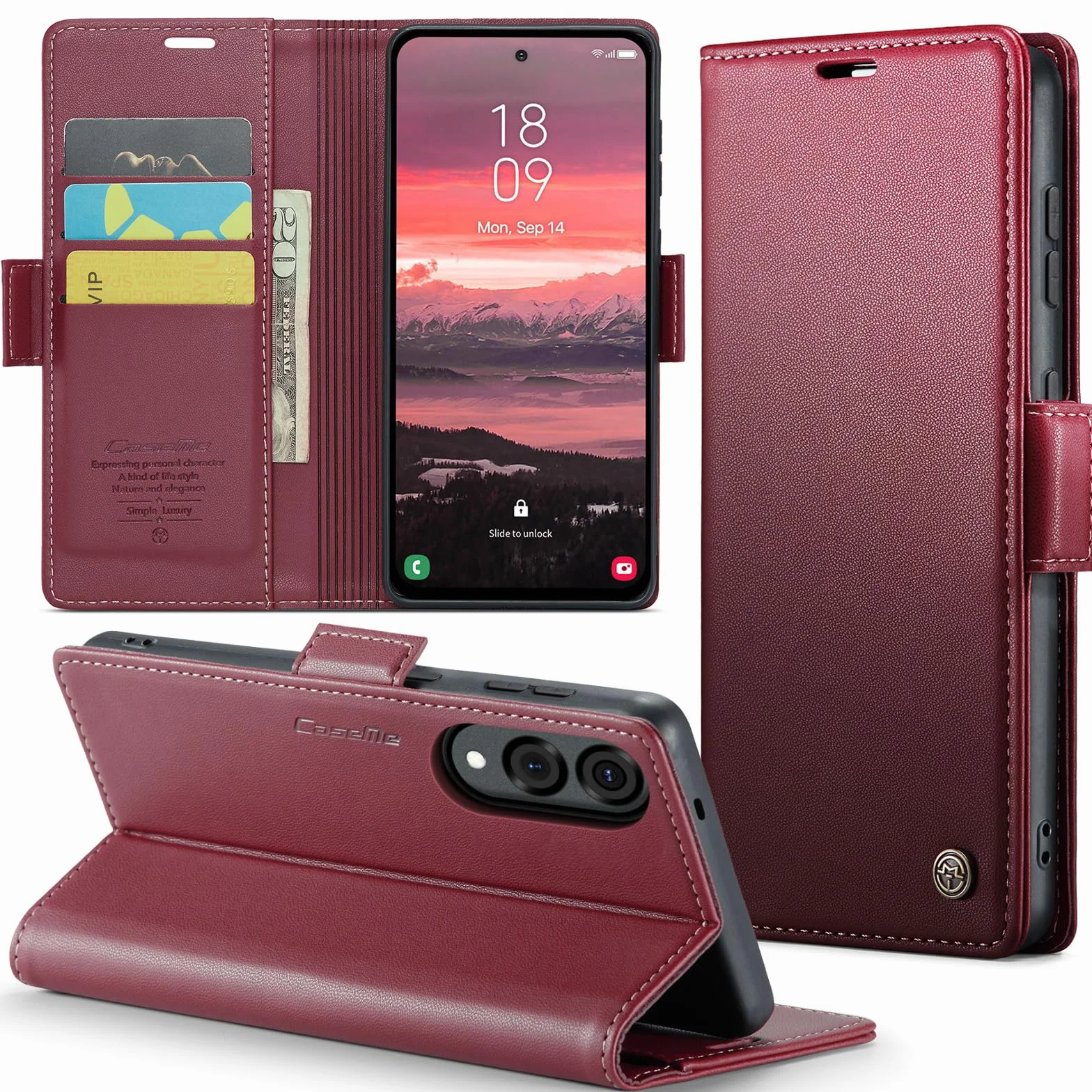 Etui do Samsung Galaxy S25 Edge, wysokiej jakości skórzane portfela Case z [blokada RFID] stojak magnetyczne karty klapką ochrona obudowa Kompatybilne Samsung Galaxy S25 Edge, Czerwony