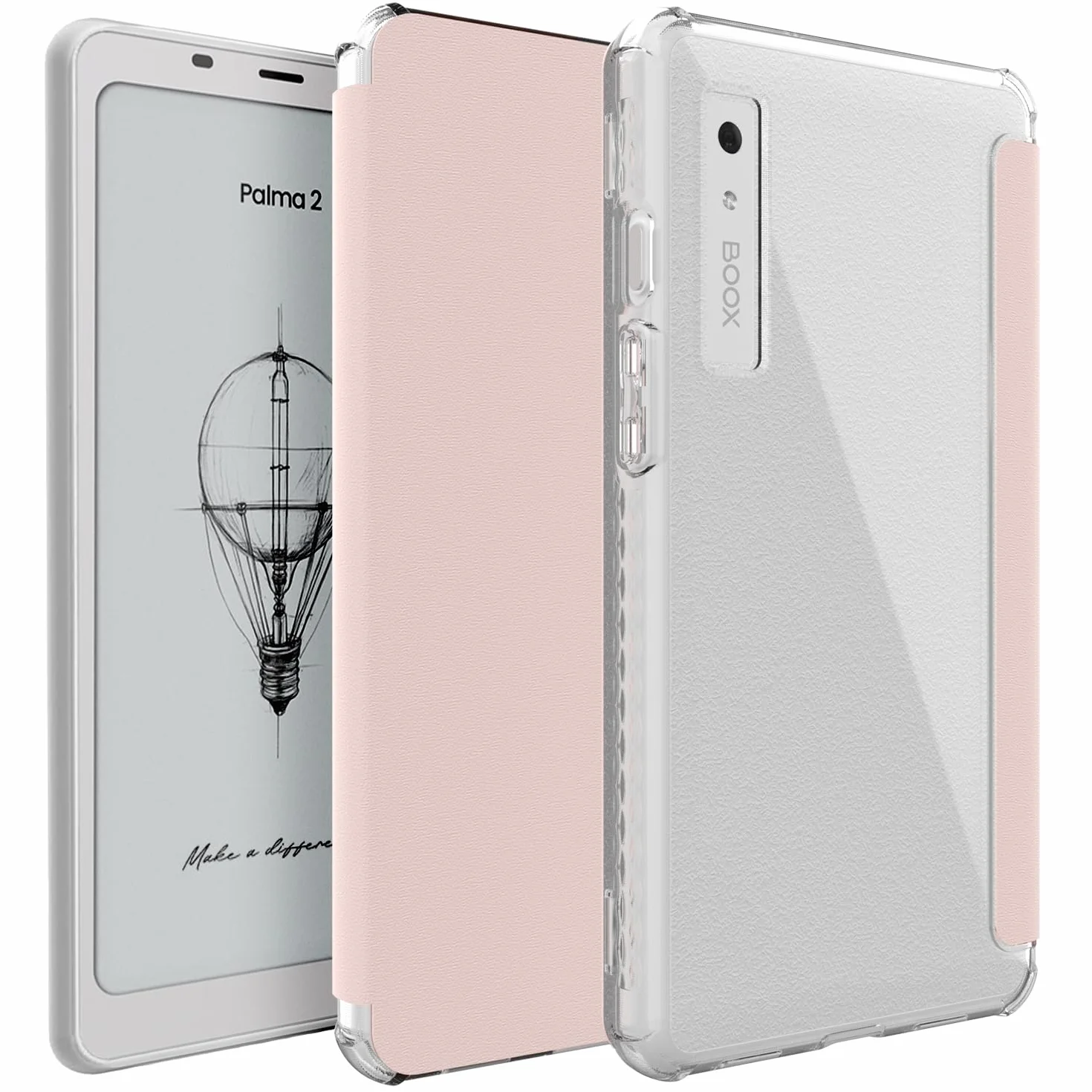 TUDIA SKN FLIP V2 Zaprojektowane dla Onyx Boox Palma 2 etui - [ulepszona technologia automatycznego budzenia/uśpienia] odporny na wstrząsy, smukły, przezroczysty tył TPU z teksturowaną skórą (różowy)