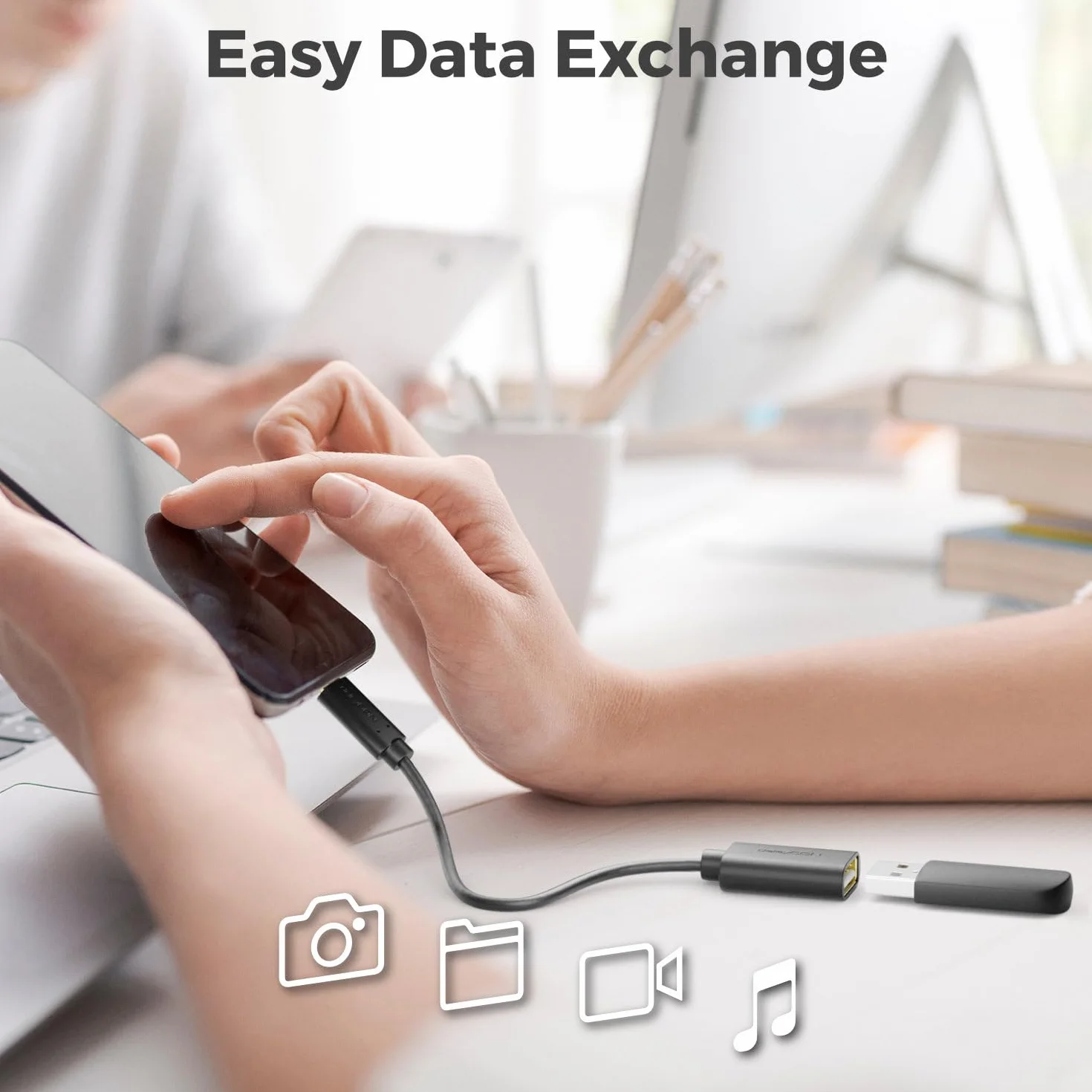 deleyCON 1 Sztuk Adapter USB-C do USB-A - OTG - Wtyczka C do Gniazda A - Kabel Kompatybilny z iPhone 17 16 Pro Max/15 Max, IPad, MacBook Pro/Air, Galaxy S25/S25/S24, Komputer, Notebook