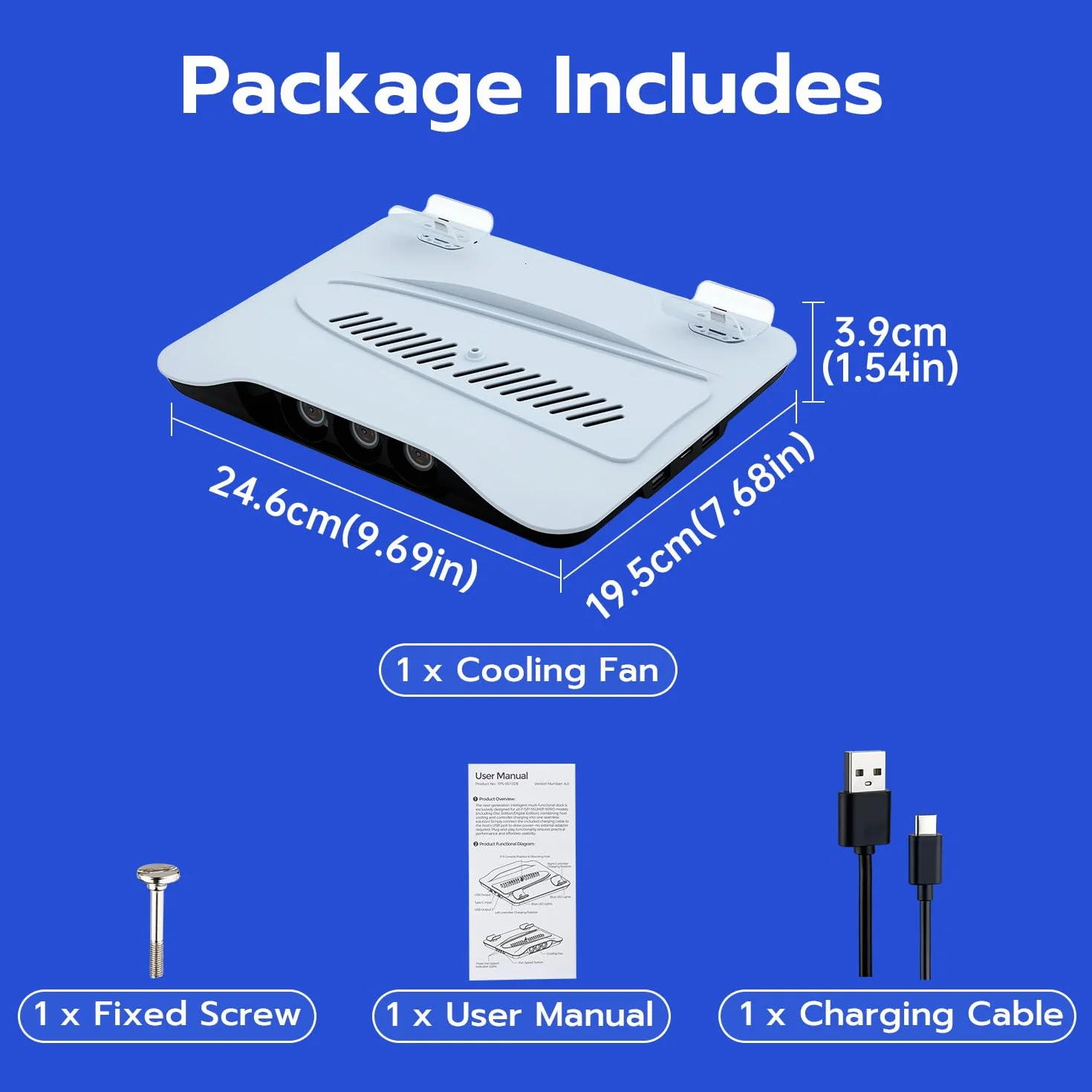 Mcbazel Dobe Mltifunctional stojak i stacja chłodząca do PS5/PS5 Slim/PS5 Pro, ładowarka z podwójnym kontrolerem i stacja szybkiego ładowania, regulowany wentylator chłodzący do PS5/PS5 Slim/PS5 Pro