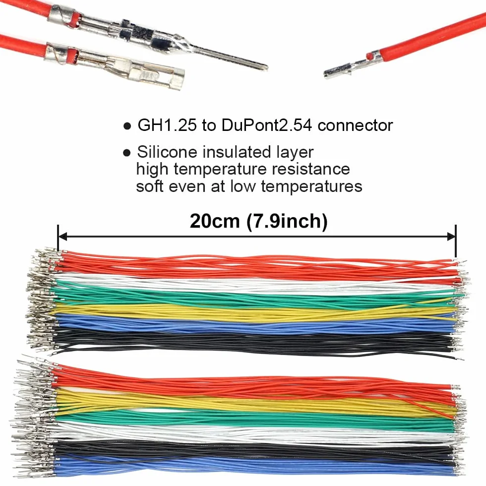 GH Złącza do Dupont 2,54 wstępnie zaciśnięte kable i złącza, zestaw kompatybilny z JST GH 1,25 mm do Pixhawk Cube 6C 6X Pixhawk4 20 cm przewód silikonowy