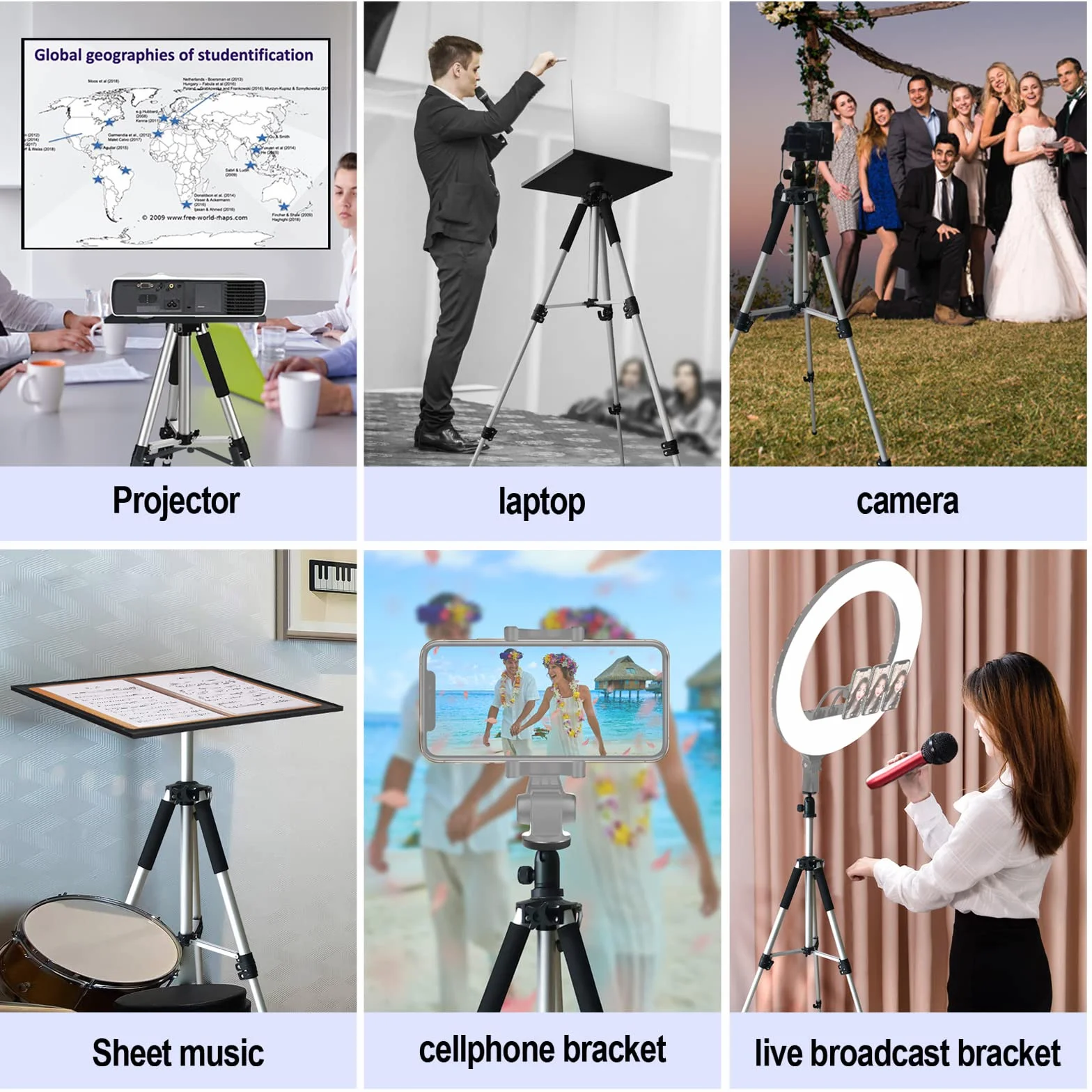 SKERELL Stojak na projektor, stojak na laptopa, wielofunkcyjny statyw ze stopu aluminium, uchwyt na sprzęt DJ-ski, regulacja wysokości od 43 do 122 cm, obciążenie 15 kg, z tacą i głowicą kulową, torba