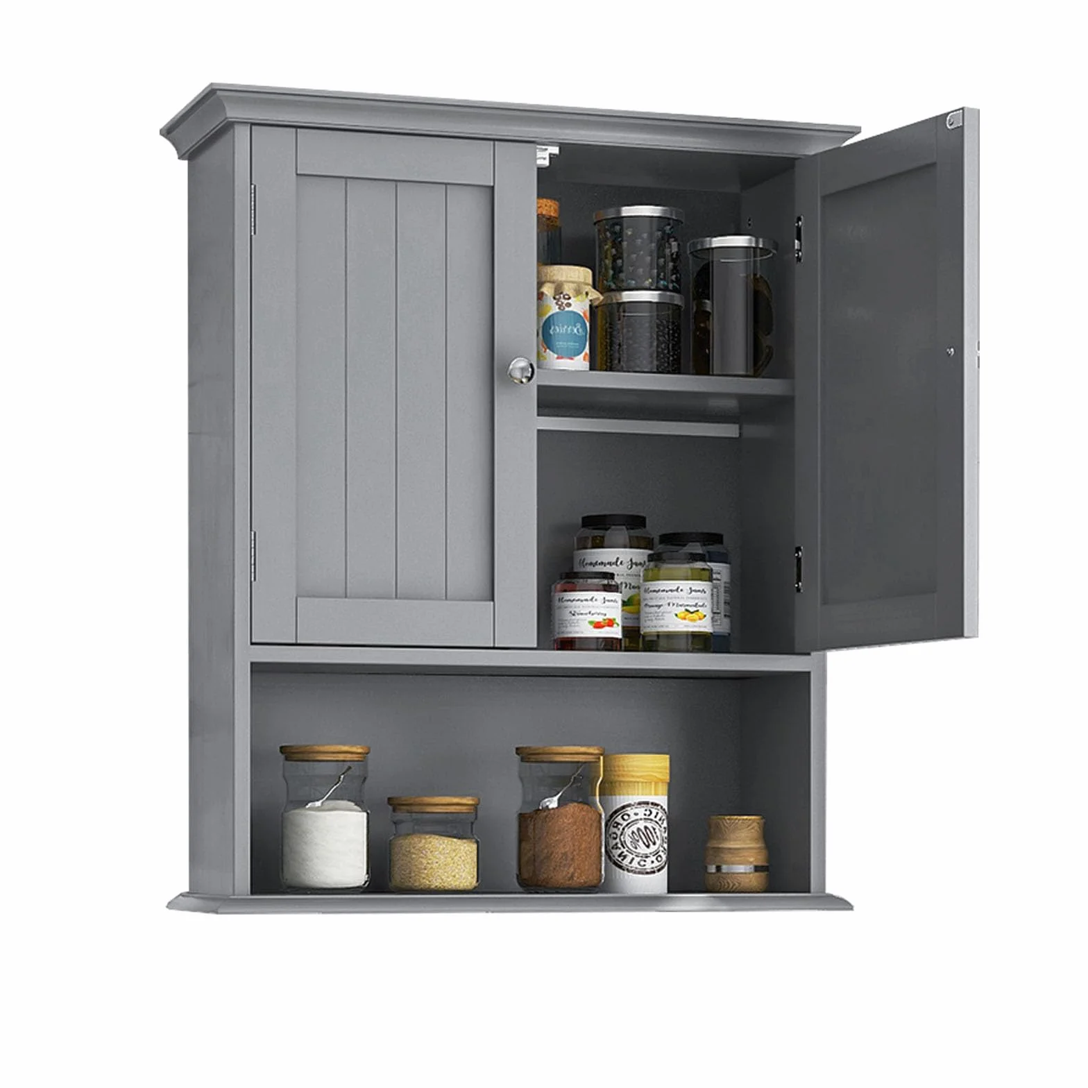 LIFEZEAL szafka łazienkowa z drewna, szafka naścienna z regulowanym regałem i 2 drzwiami, szafka wisząca do łazienki 60 x 19 x 71 cm, szafka podwieszana do WC, szafka kuchenna (szary)