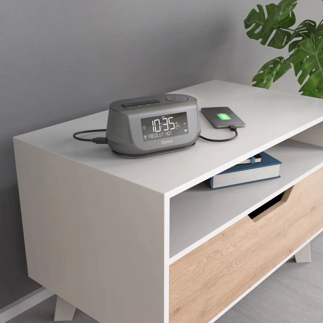Hama Cyfrowe radio DR36SBT FM/DAB/DAB+/BT (duży wyświetlacz, Bluetooth 5.0, 4W, dźwięk stereo, kabel 183 cm, alarm, wejście AUX, gniazdo USB, 19 x 11 x 9,5 cm) czarne