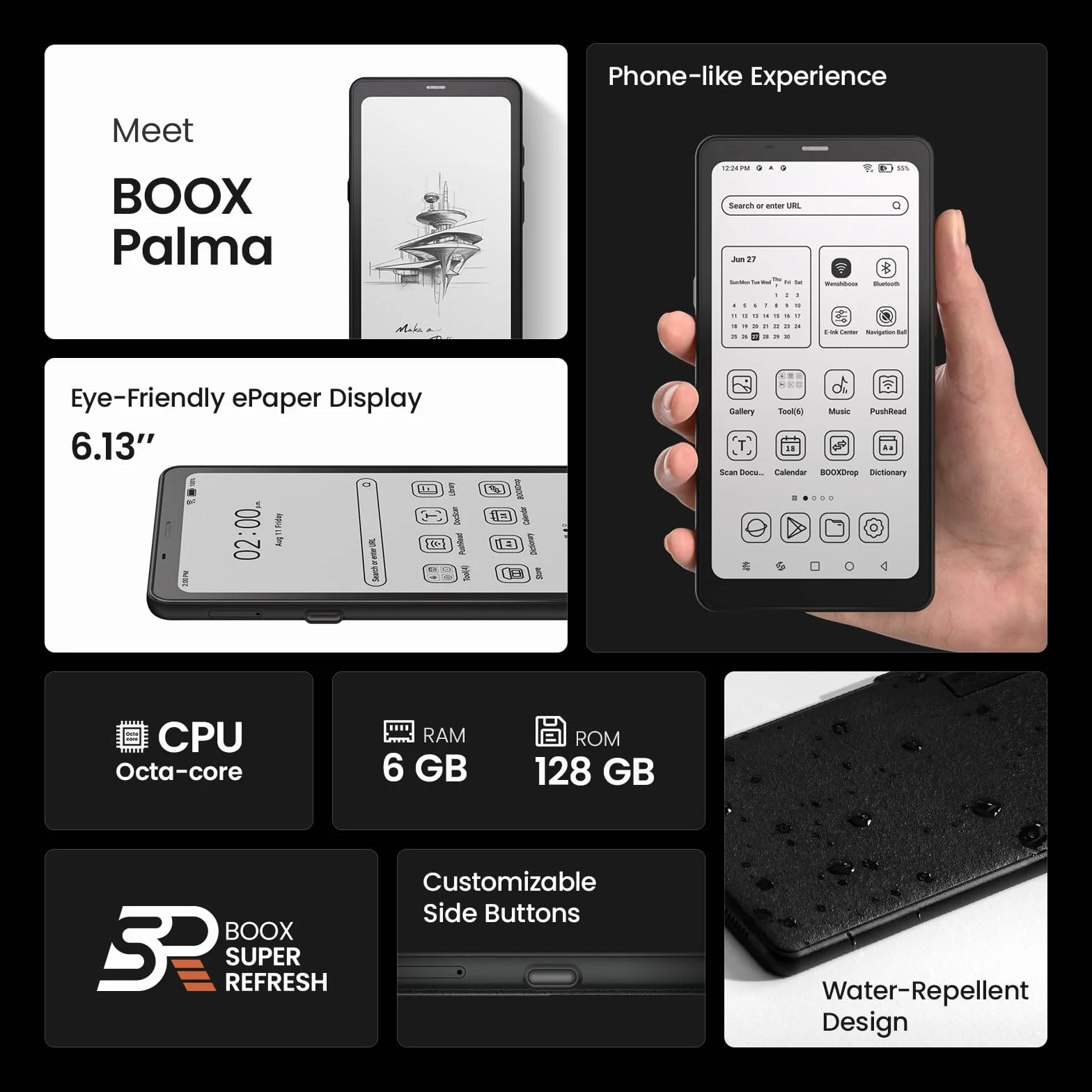 BOOX Palma 6.13" Mobilny ePapier Czytnik 128 GB Android 11 Światło E-Ink Kamera (Biel)