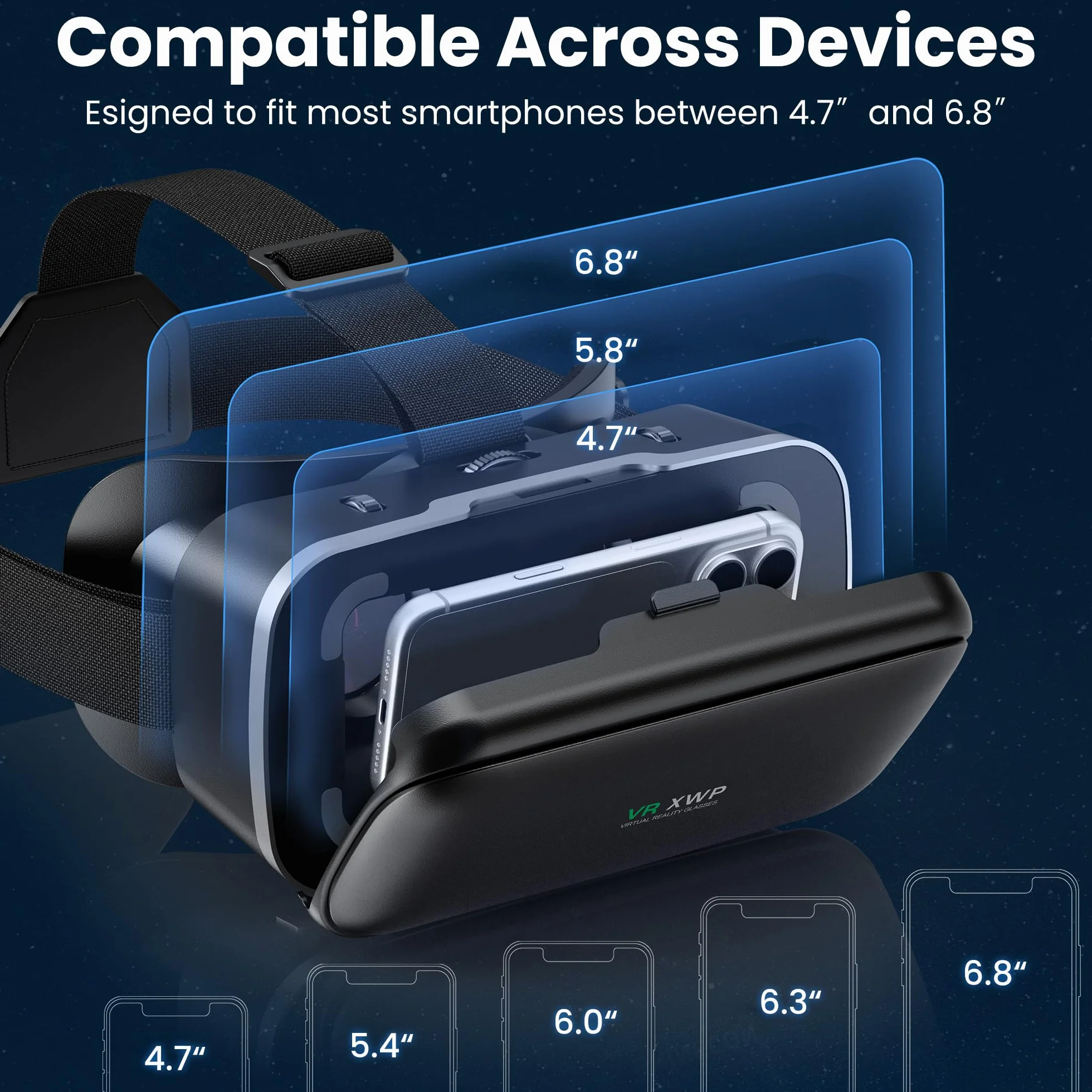 XWP Okulary VR, okulary 3D Virtual Reality z soczewką HD Anti-Blue Light do filmów i gier na telefon, kompatybilne ze smartfonami iOS/Android (4,7–6,8"), urodziny dzieci i rodziny