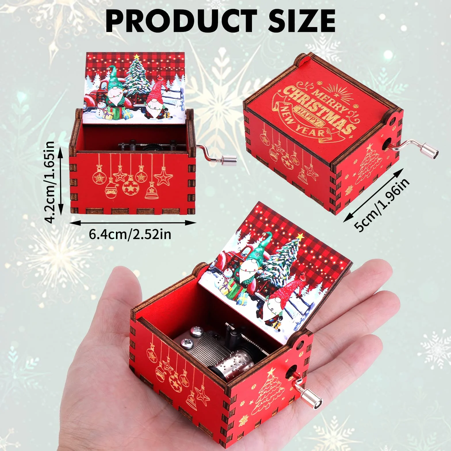 Cobee Boże Narodzenie Jingle Bells ręczna pozytywka, drewniana pozytywka w stylu vintage, grawerowana, Wesołych Świąt Bożego Narodzenia, prezenty na Nowy Rok, Boże Narodzenie, dla chłopców i dziewcząt