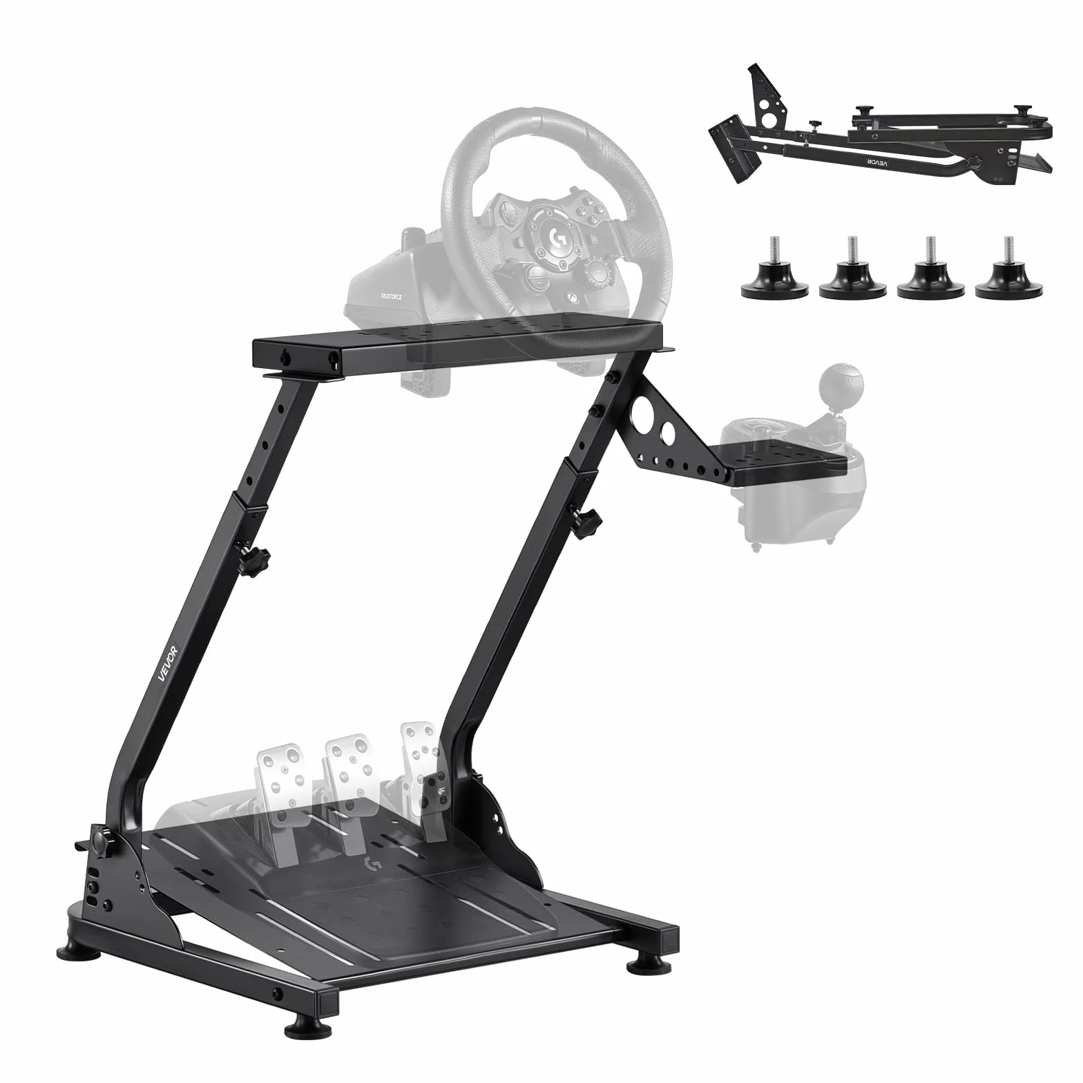 VEVOR Stojak na koła wyścigowe, regulowany i składany stojak na symulator do Logitech G29 G27 G920 G923, Thrustmaster T300RS T300GT T248 TS-PC TSXW Gaming Cockpit, symulator pedałów nie jest dołączony