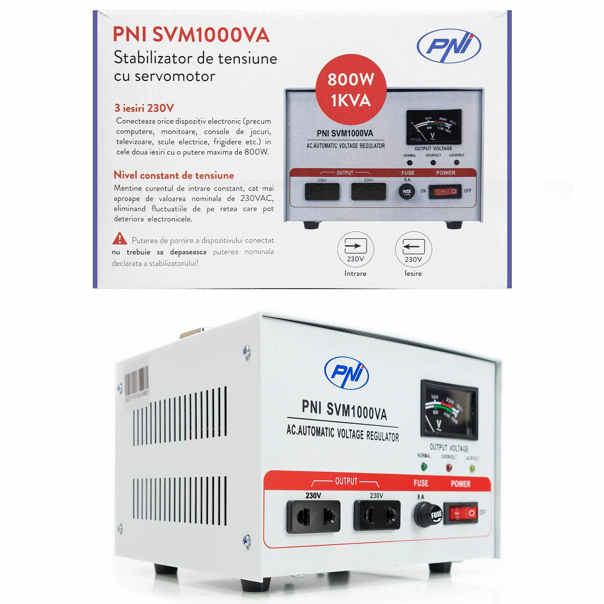 Stabilizator napięcia PNI SVM1000VA 800 W 3,6 A 230 V