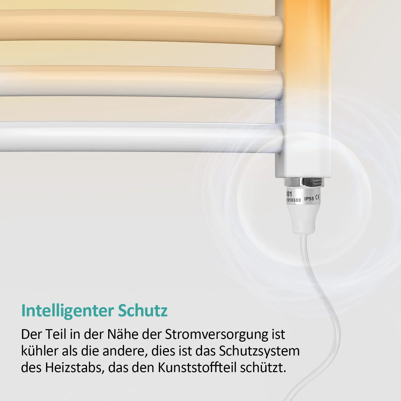 EMKE Pręt grzewczy do grzejnika łazienkowego, 1200 W, pręt grzewczy ze stali nierdzewnej do grzejników, grzejnik na ręczniki, element grzejny z wtyczką i przełącznikiem, biały