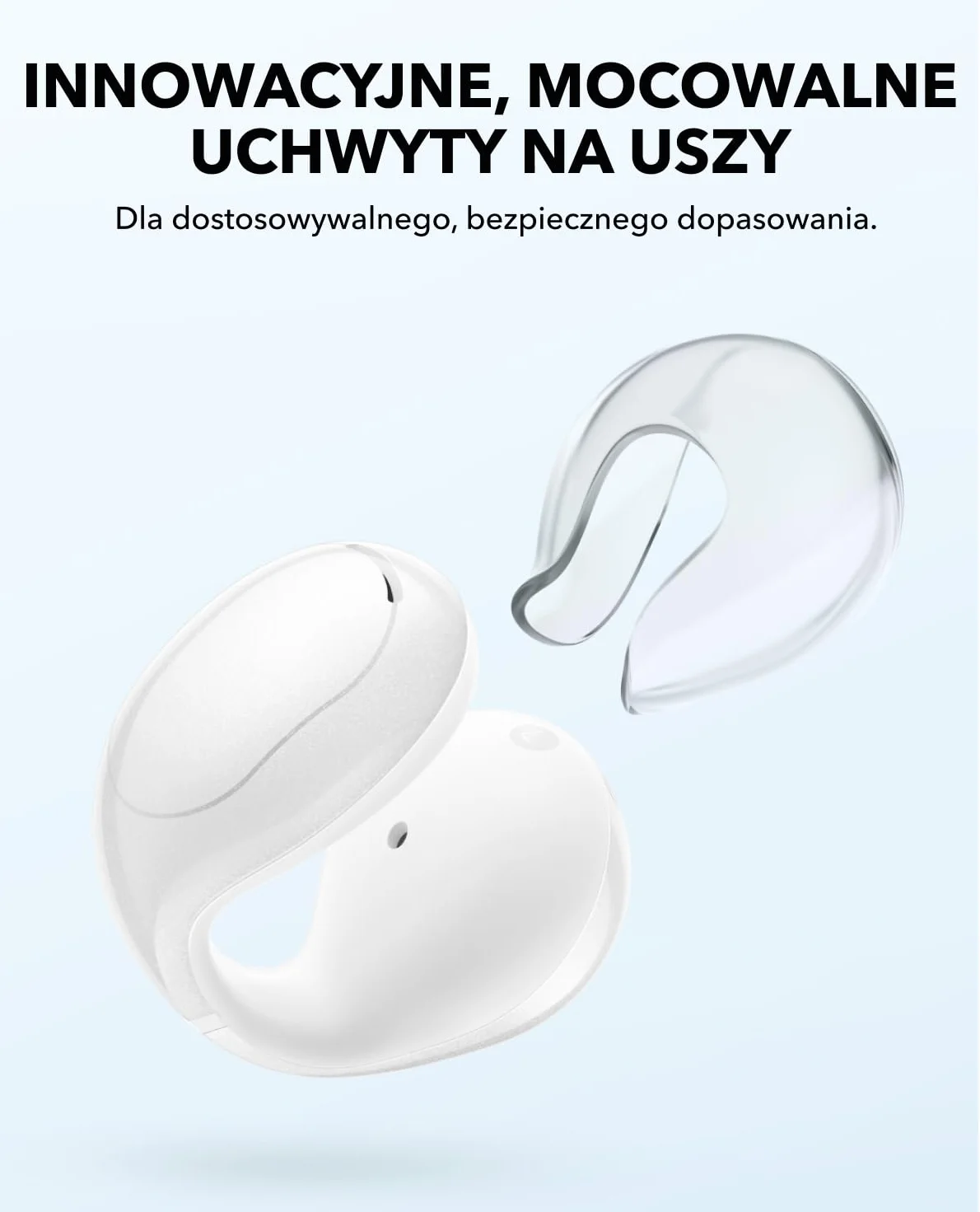 soundcore C30i firmy Anker,wkładki douszne z otwartym uchem,słuchawki z klipsem,lekki komfort, stabilne dopasowanie, twarda konstrukcja, dołączane nauszniki, odtwarzanie 30 godzin (biały)