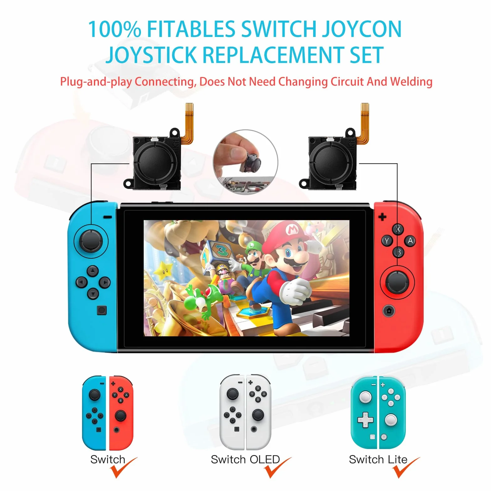 RunSnail for GuliKit TMR Joystick Zamienny Joycon 2Pcs, Bez Dryftu, Wysoka Precyzja, Elektromagnetyczny Joystick TMR Zestawem Naprawczym, 4 Kolorowe Nakładki na Gałki, Kompatybilny Switch/OLED/Lite