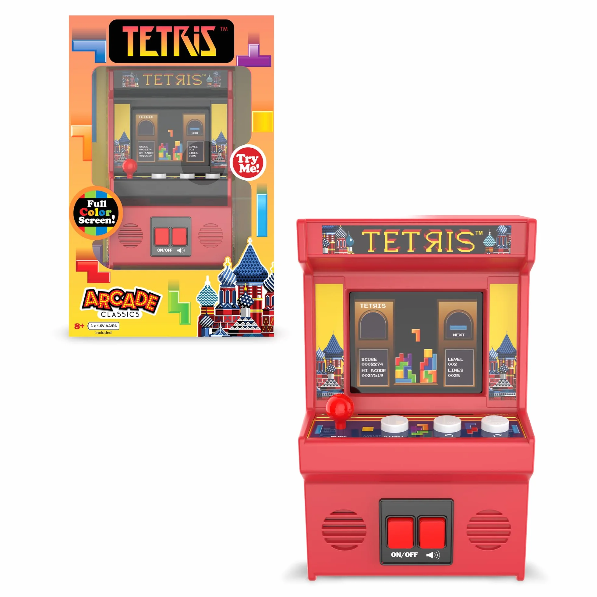 Arcade Classics Tetris, klasyczna gra zręcznościowa retro z kolorowym ekranem TFT, miniaturowa replika