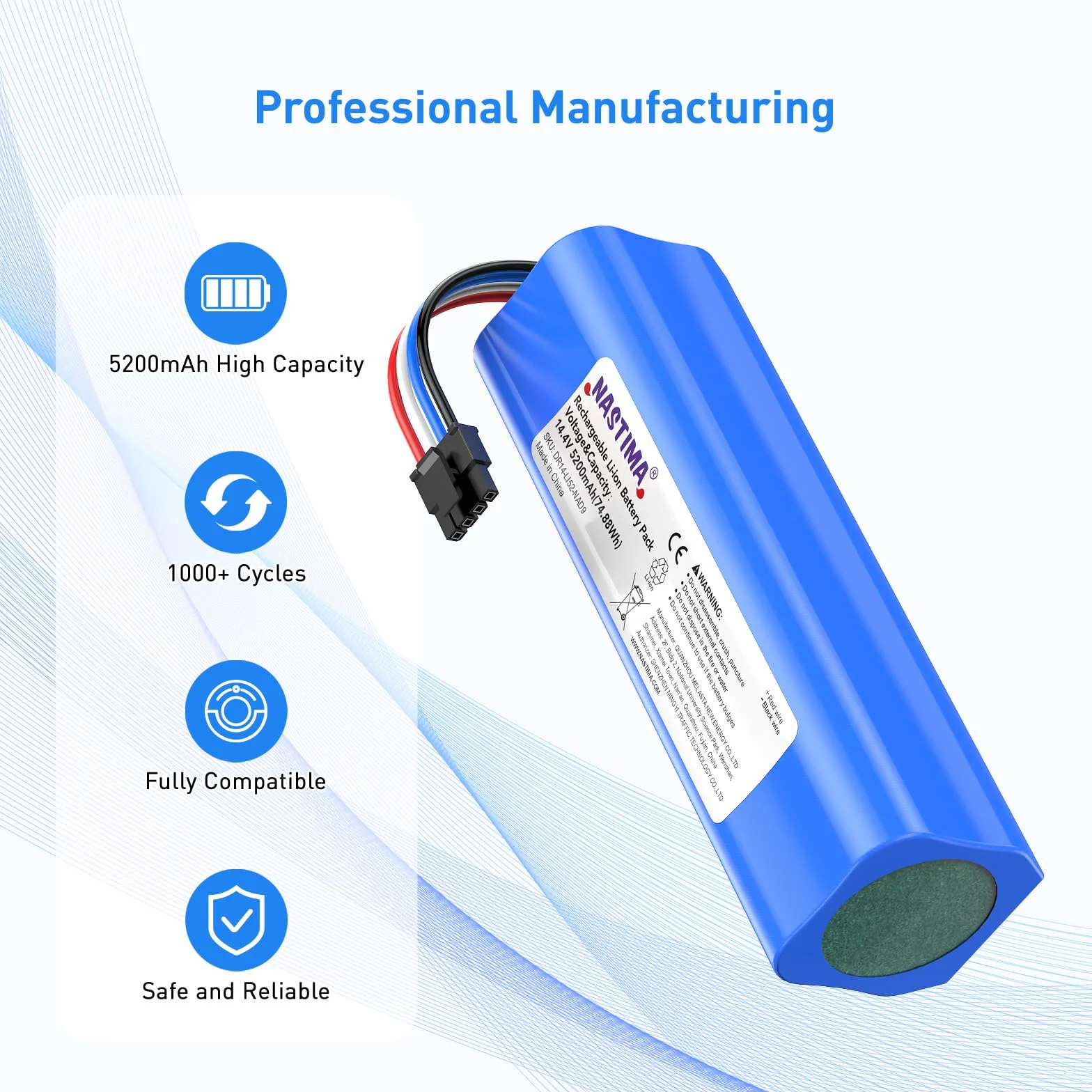 NASTIMA 14.4V 5200mAh Li-Ion Battery Replacement for Dreame D9 F9 L10, Bateria do D9 Pro, D9 MAX, D10 Plus, D10s, L10s Ultra Series Odkurzacz