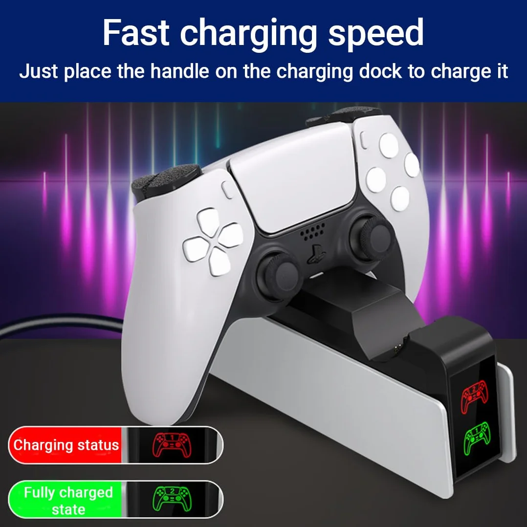 PlayStation 5 Bezprzewodowa stacja ładująca do kontrolera PS5 ze wskaźnikiem ładowania, podwójna stacja ładująca Touch-Pop Quick Charge
