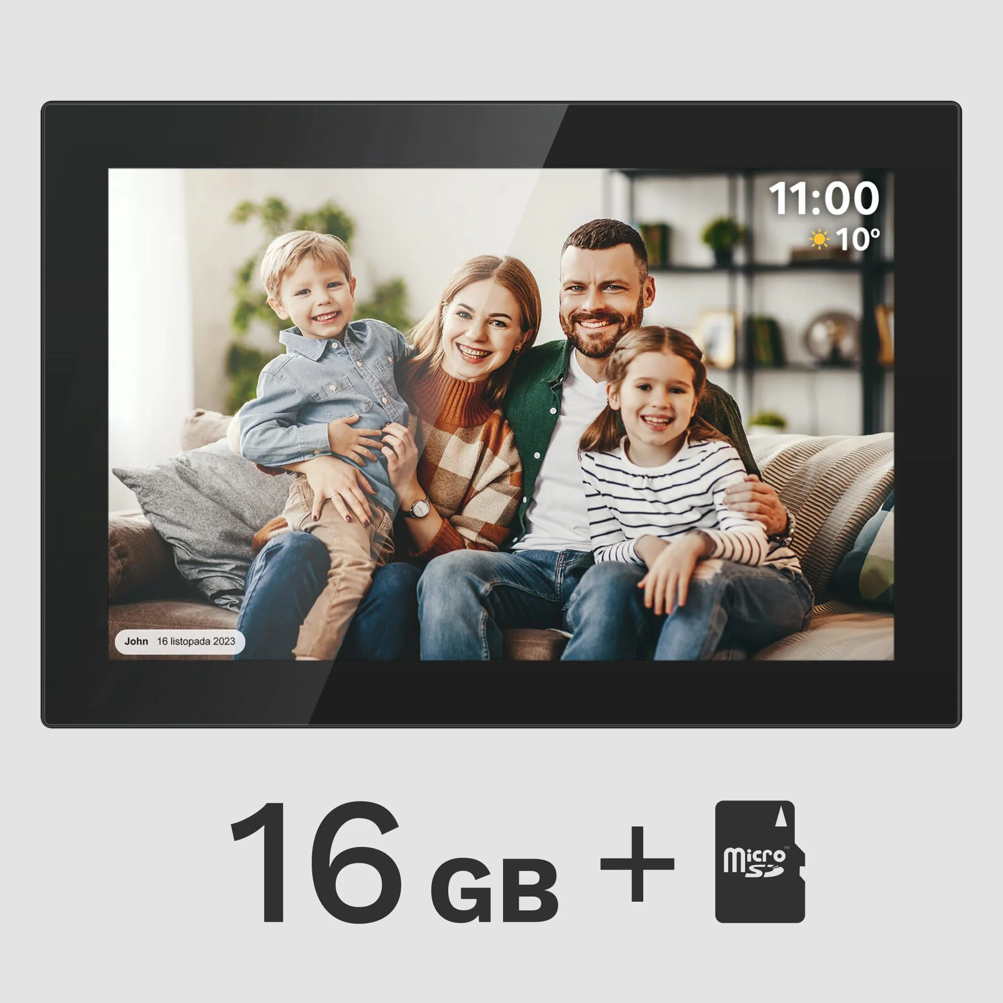 Krüger&Matz Cyfrowa Ramka na Zdjęcia FRAMEO 1280 x 800 px 10,1" Wi-Fi MicroSD Odtwarzanie Klipów Wideo Timer Pogoda Czarna KM1100