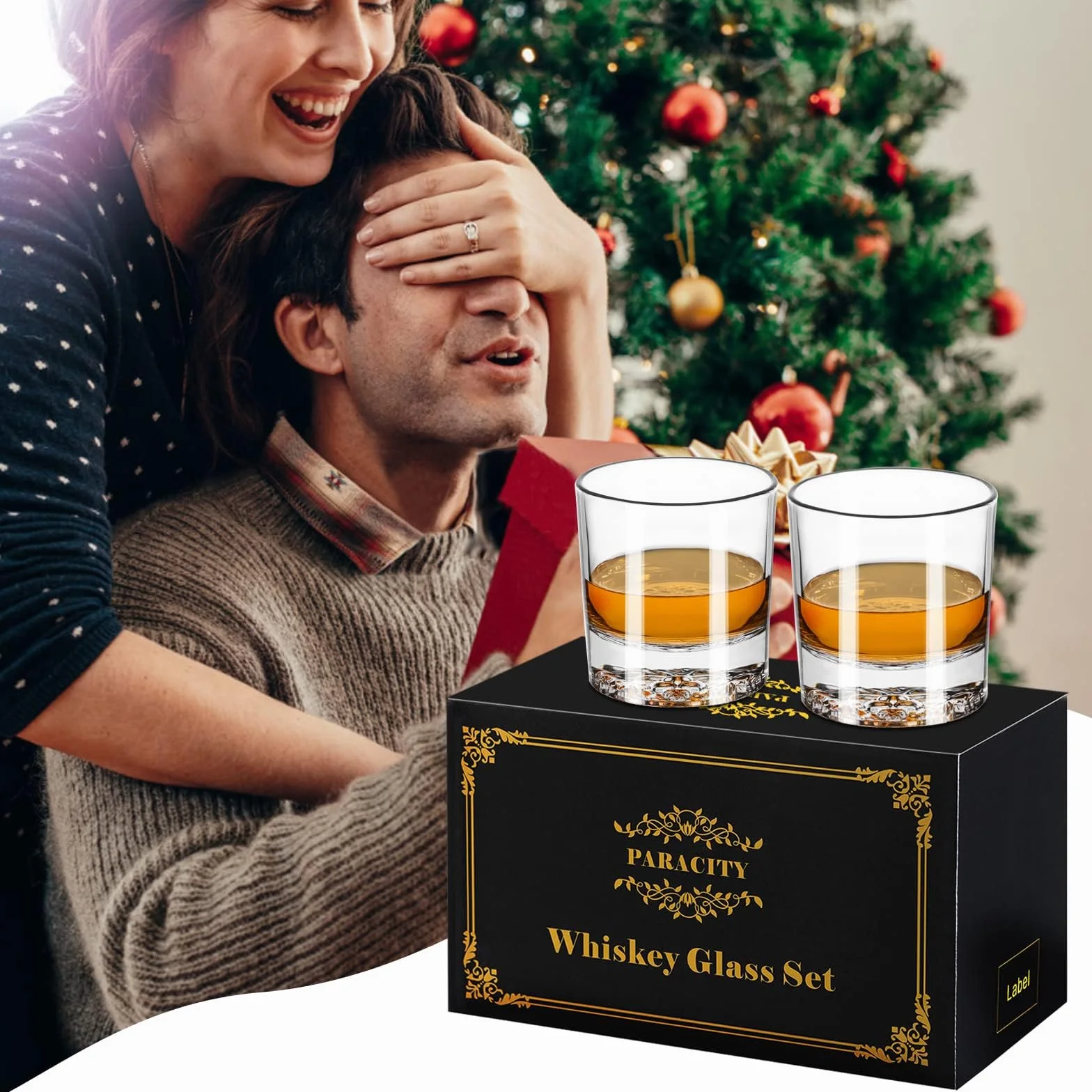 PARACITY Zestaw 2 szklanek do whisky, wzór lwa, grube dno, 300 ml, kryształowe szklanki do whisky, ginu, wódki, kieliszków koktajlowych, zestaw upominkowy do whisky, nadają się do użytku w barach