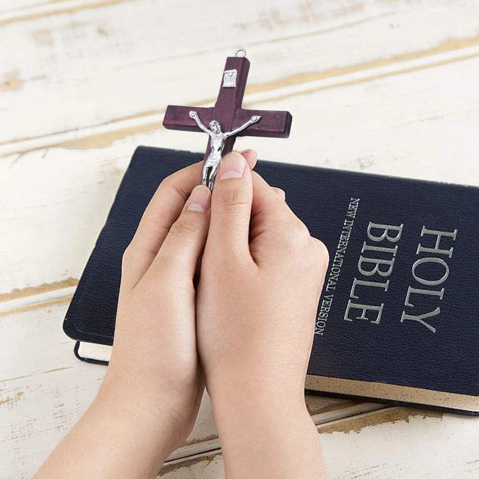 Drewniany Krzyż Ścienny Jezusa, Religijna Dekoracja Domu, 2 Sztuki