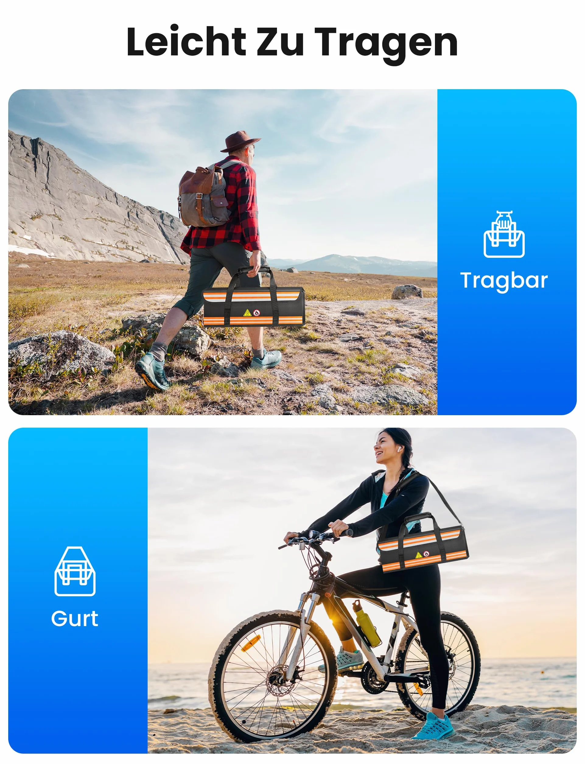 COICER E-Bike Etui na akumulator, ognioodporna skarbnica na akumulatory, dokumenty, chroniąca przed wybuchem, torba na Lipo, bezpieczna torba rowerowa, osłona na akumulator ebike, duża torba na