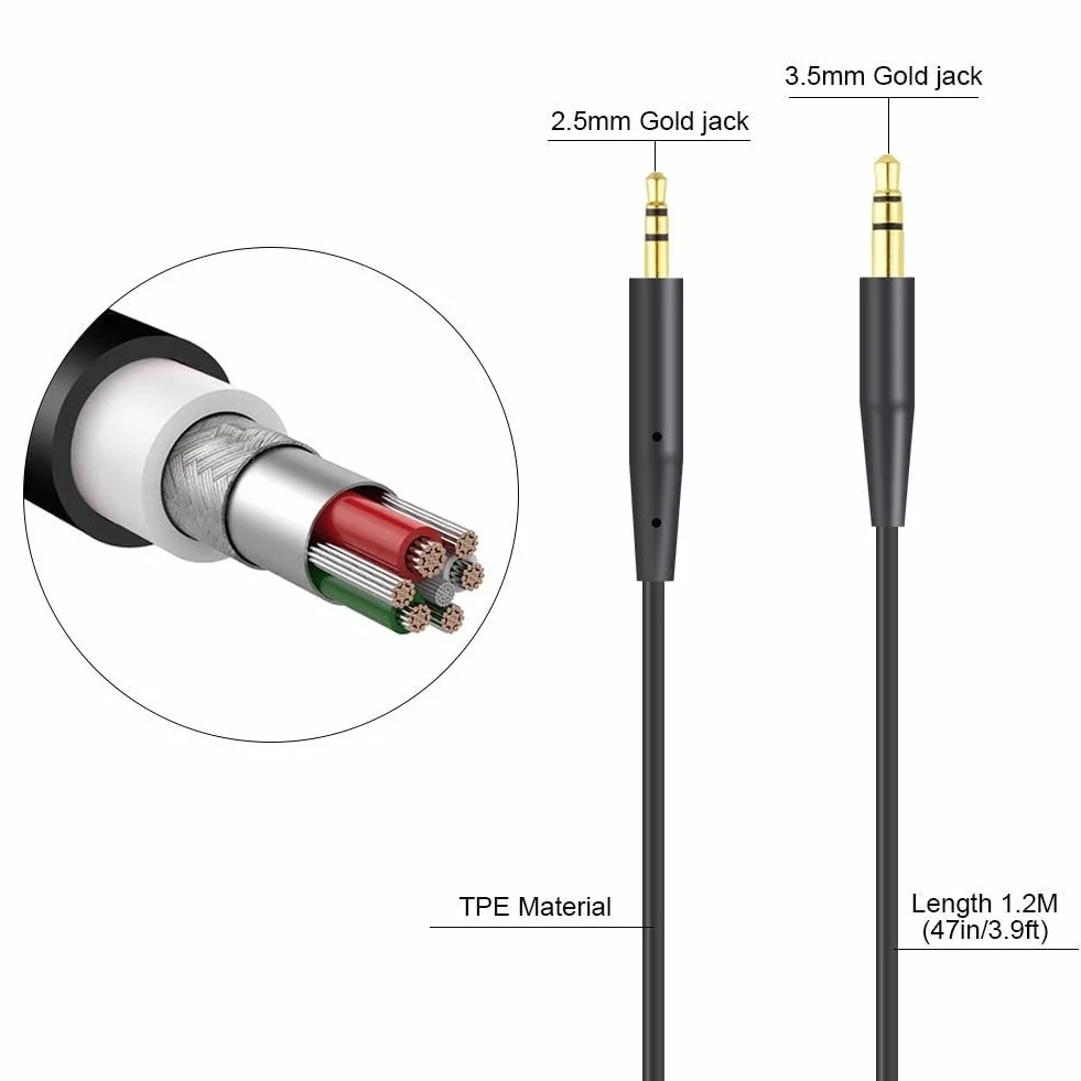 Toxaoii Kabel audio kompatybilny z Bose 700 QuietComfort QC45 QC35II QC35 QC25 SoundTrue Soundlink On-Ear 2 OE2 Kabel pomocniczy (czarny)