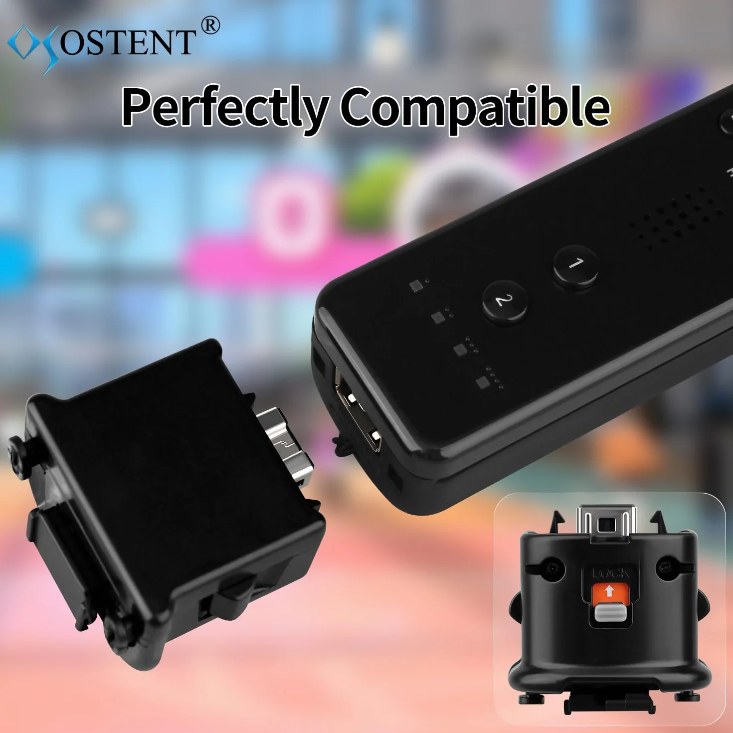 OSTENT Motionplus Motion Plus + silikonowe etui kompatybilne z Nintendo Wii pilot do gier, kolor czarny