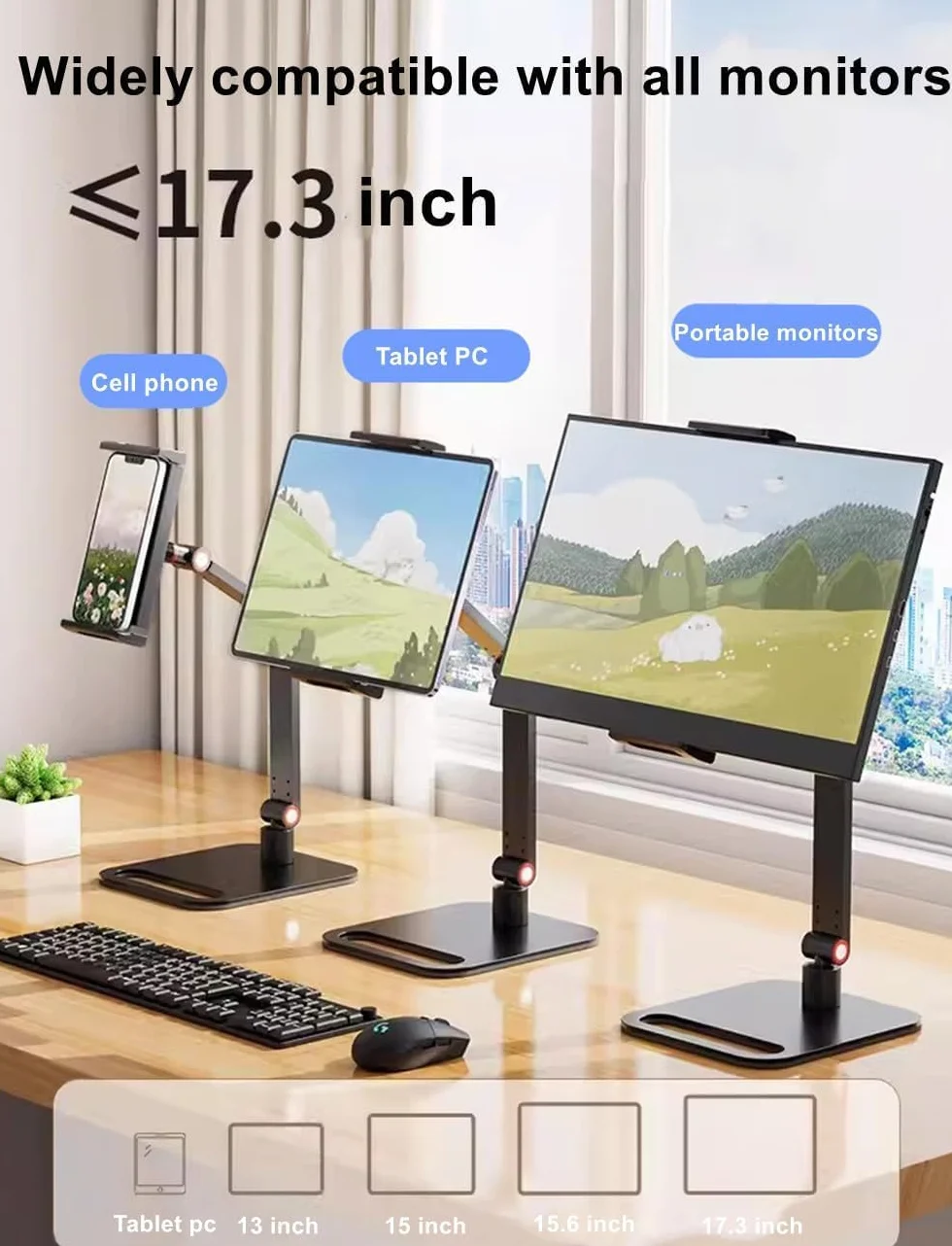 przenośny uchwyt na monitor do ekranu 12-17,3 cala, metalowy stojak 16 cali, uniwersalna rozszerzalna podstawa, stojak na tablet 12,9 cala z regulacją obrotu o 360° i zaciskiem biurkowym